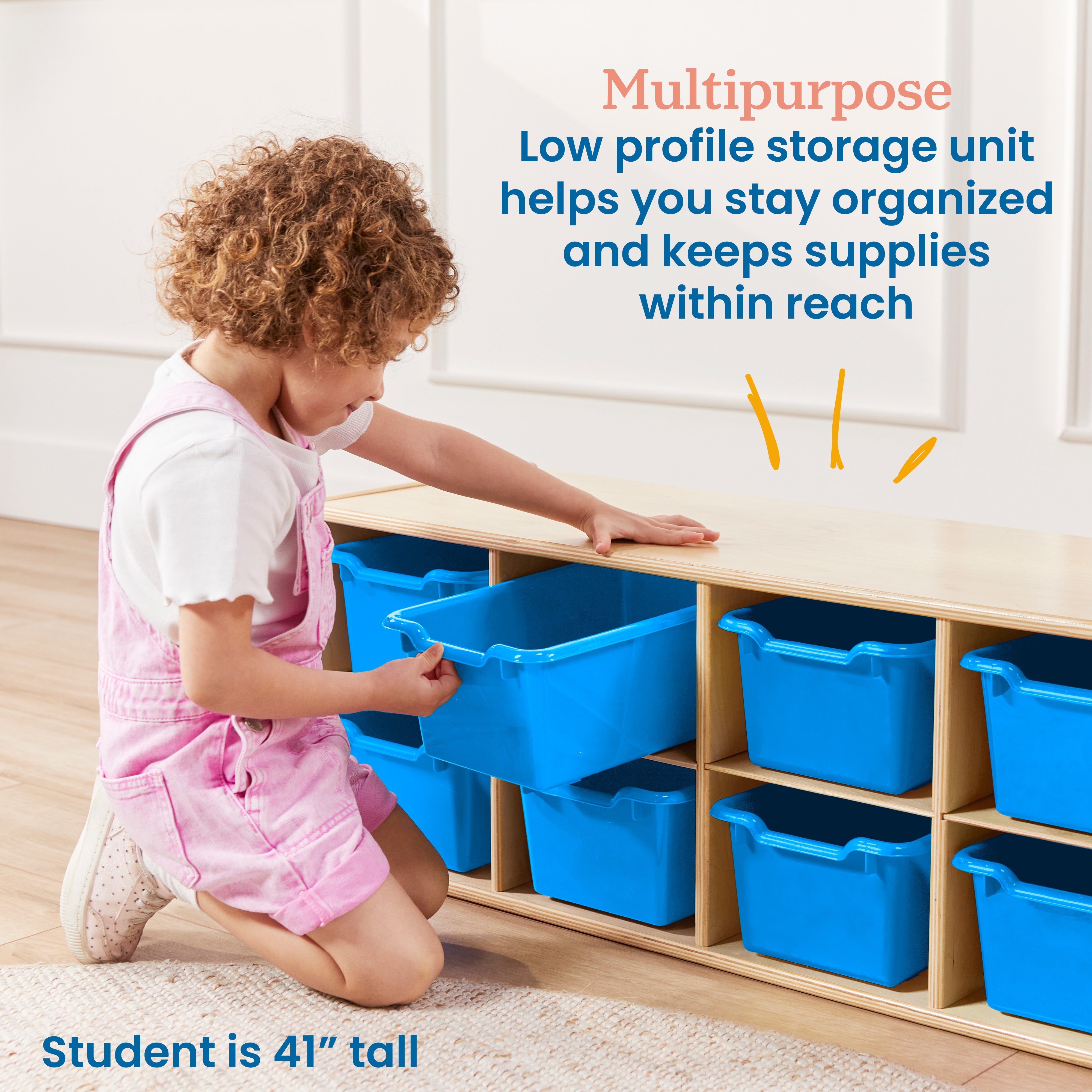 Streamline 10 Cubby Tray Cabinet with 10 Scoop Front Storage Bins, 2x5, Natural