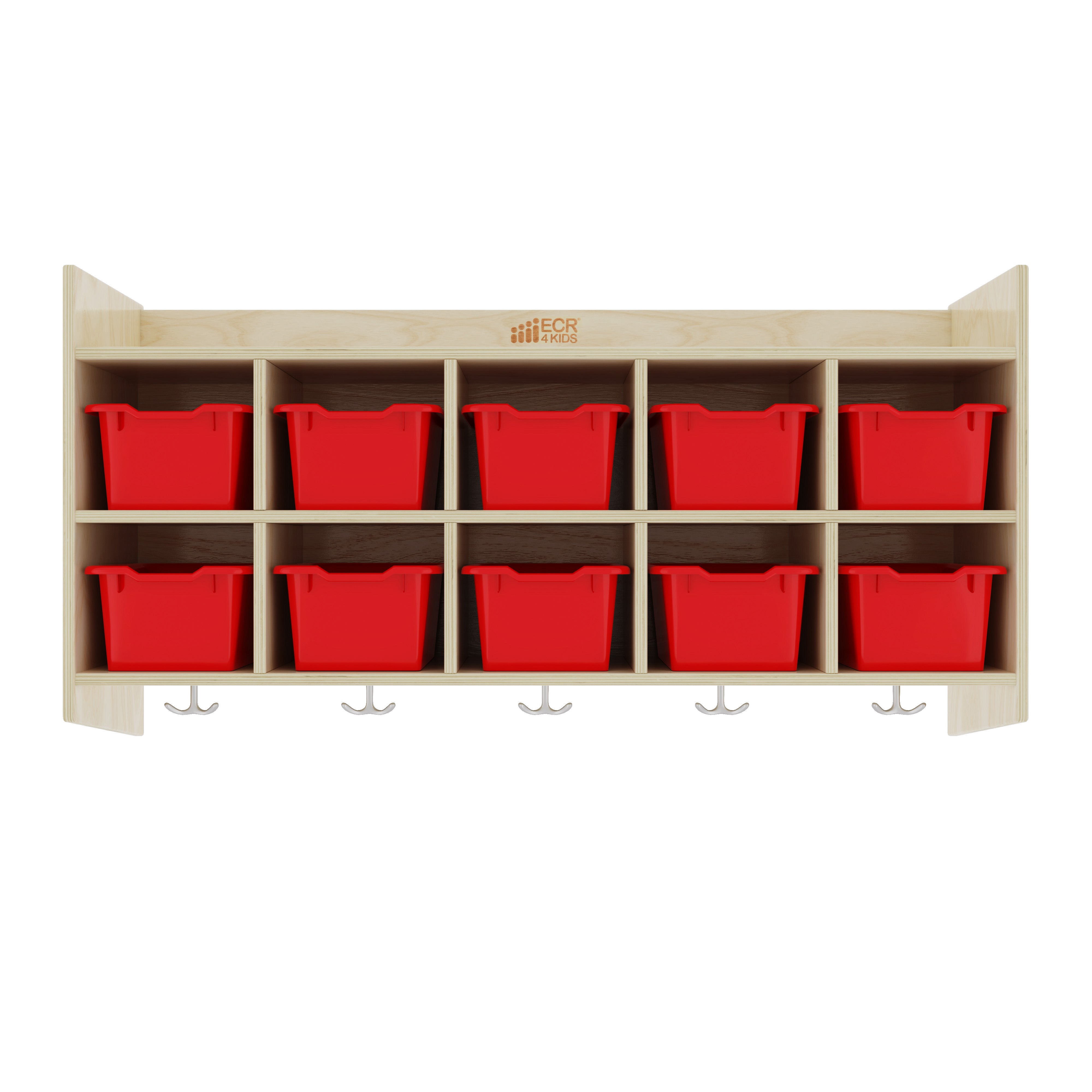 10-Section Hanging Coat Locker with Shelf and 10 Scoop Front Bins