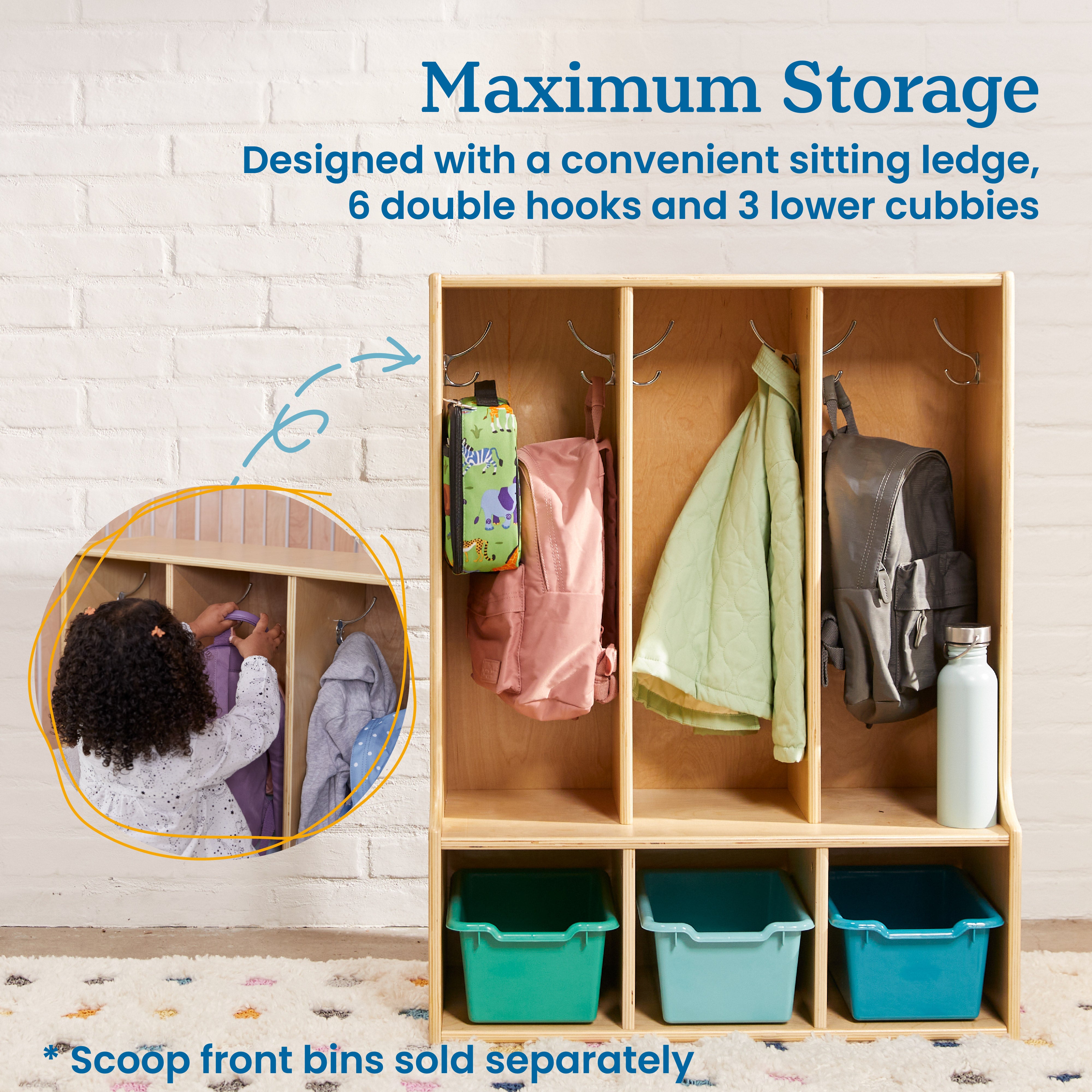 Streamline 3-Section Toddler Coat Locker with Bench