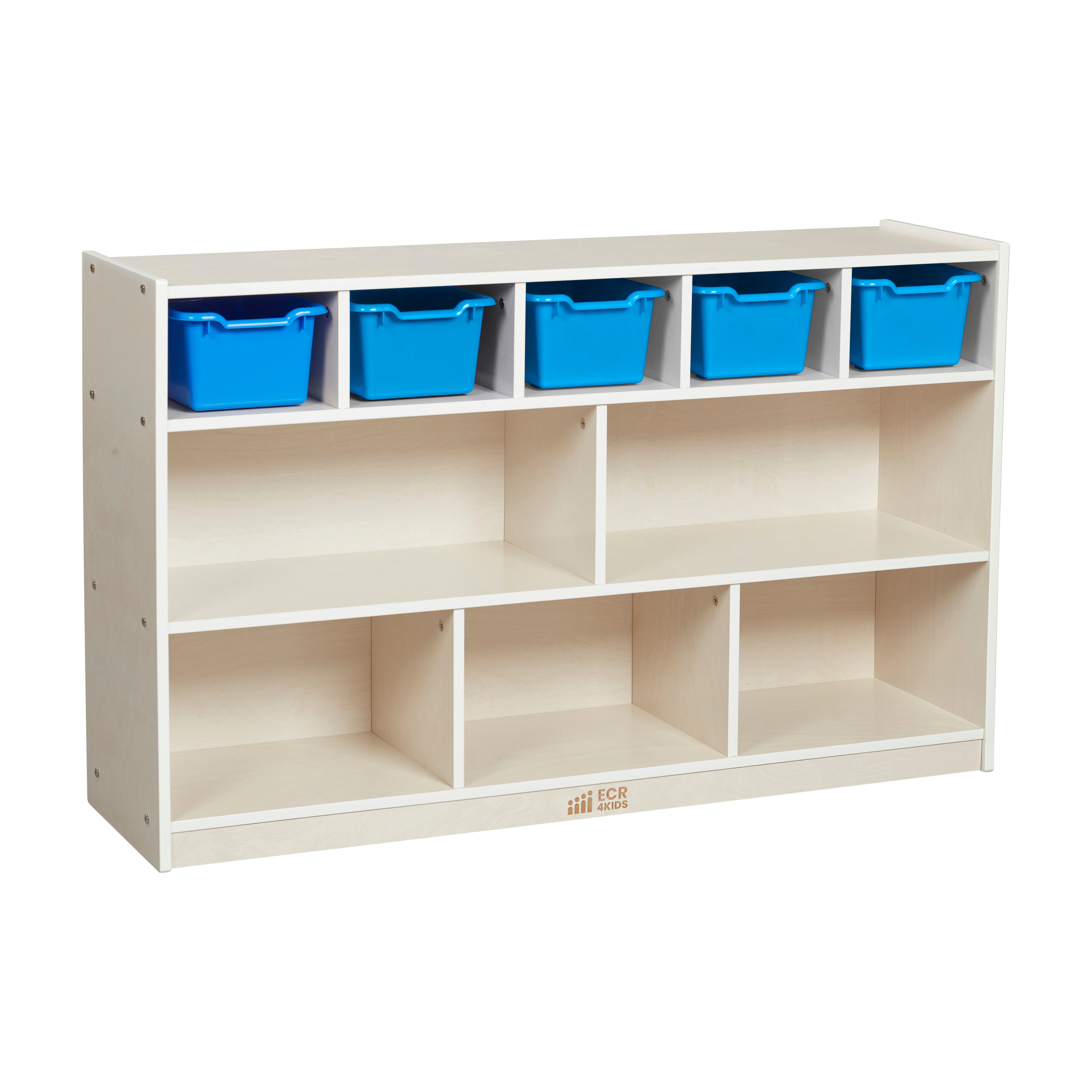 5+5 Mobile Storage and Tray Cabinet with 5 Scoop Front Bins, White Wash