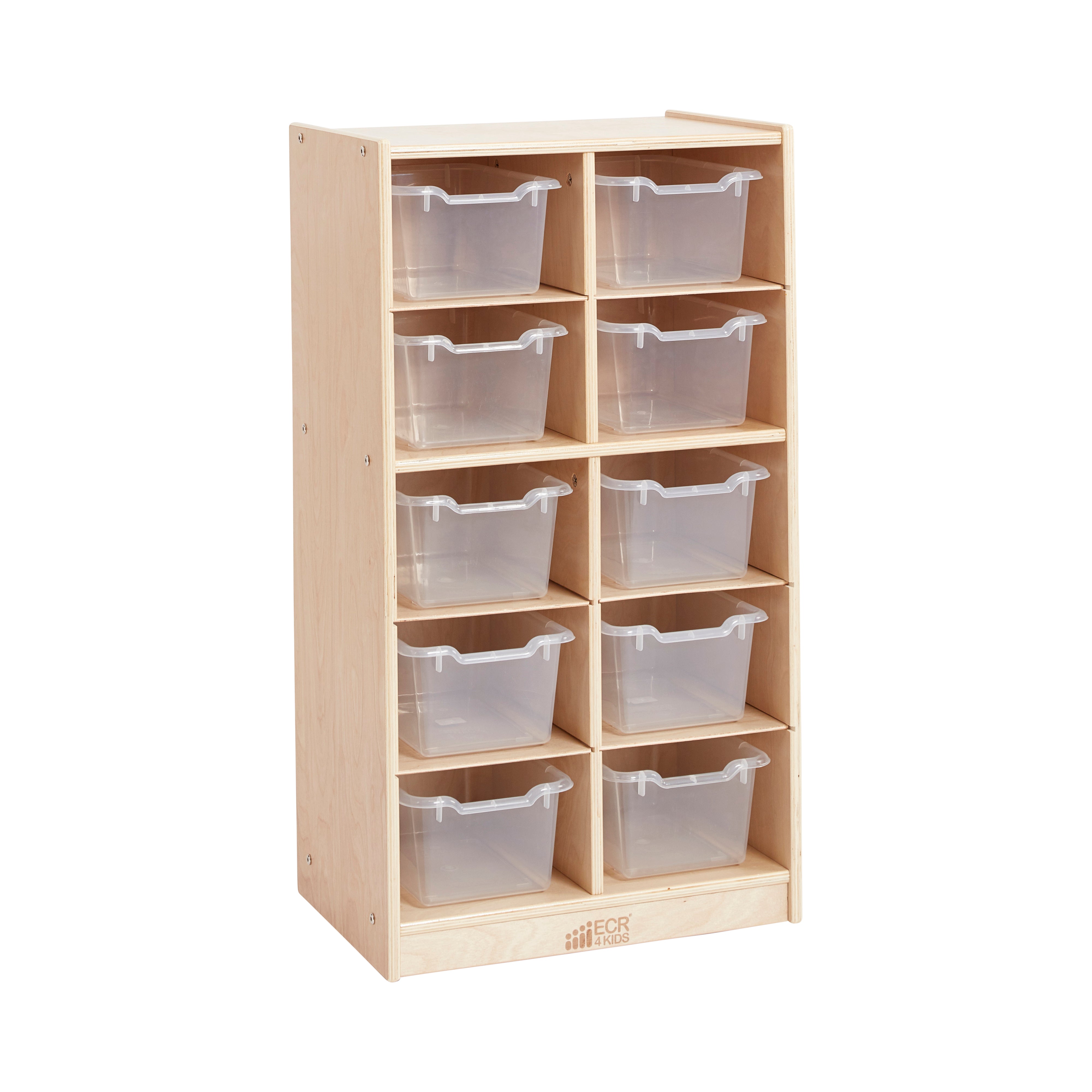 10 Cubby Mobile Tray Cabinet with 10 Scoop Front Storage Bins, 5x2, Natural