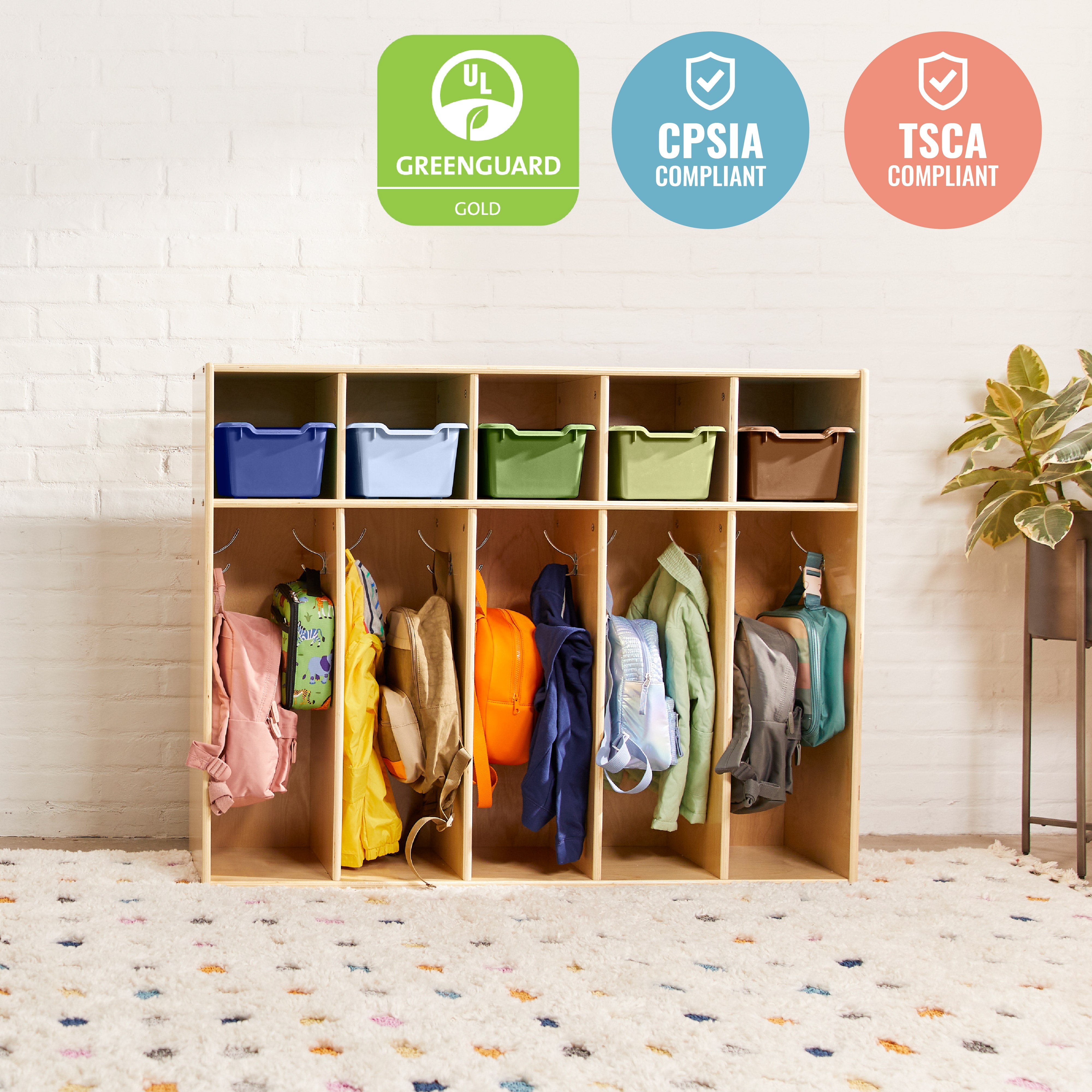 Streamline 5-Section Toddler Coat Locker and 5 Scoop Front Bins