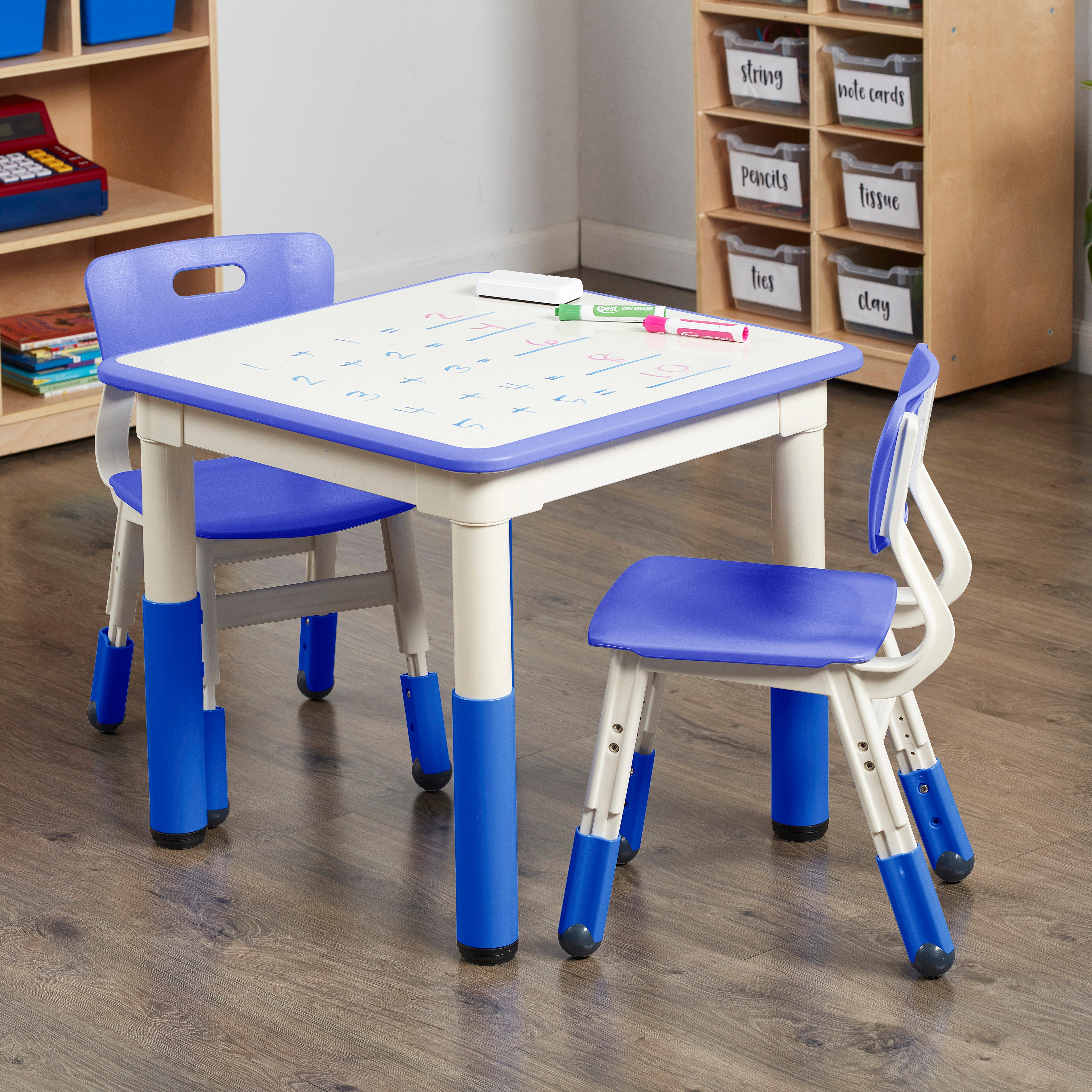 Dry-Erase Square Activity Table with 2 Chairs, Adjustable, 3-Piece