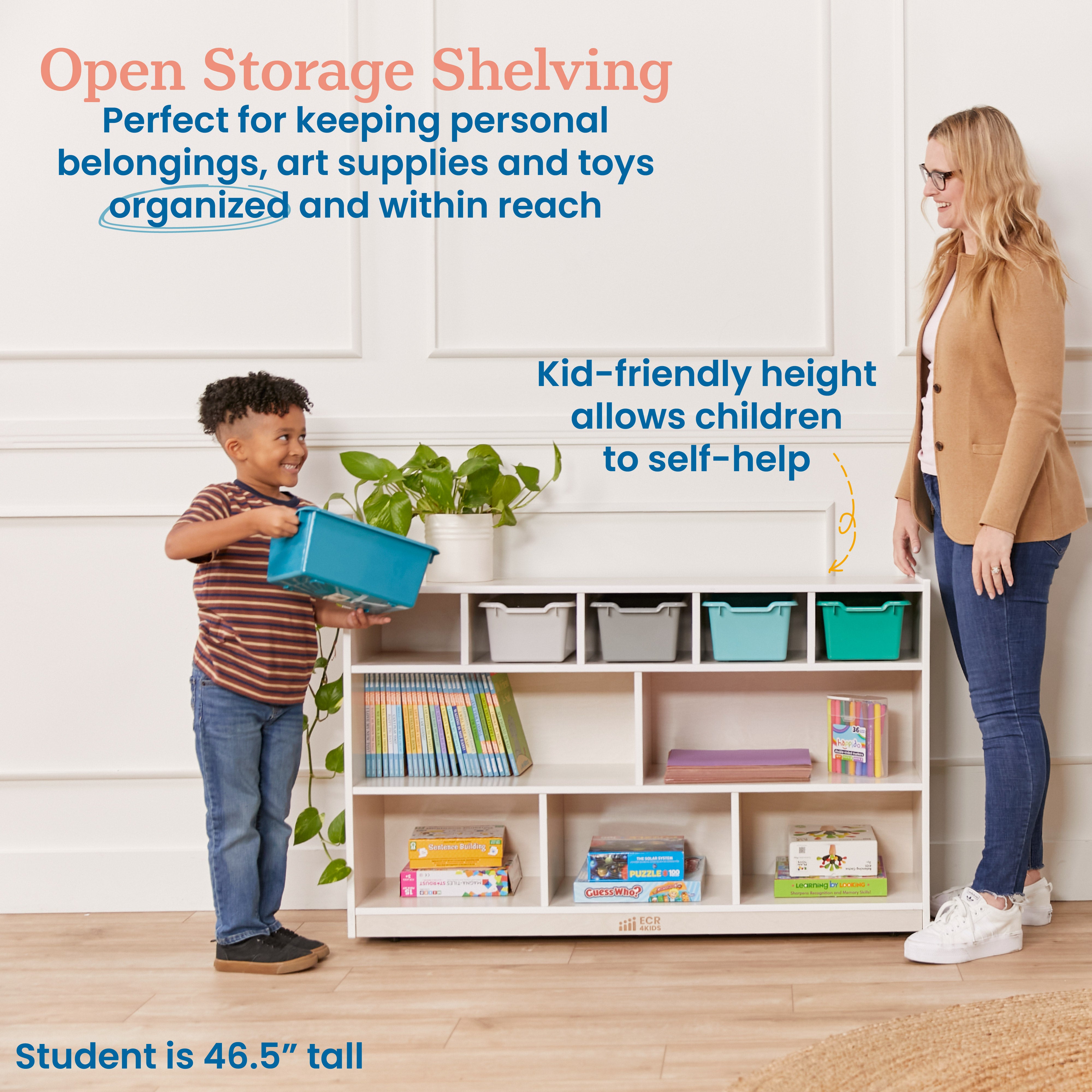 5+5 Mobile Storage and Tray Cabinet with 5 Scoop Front Bins, White Wash