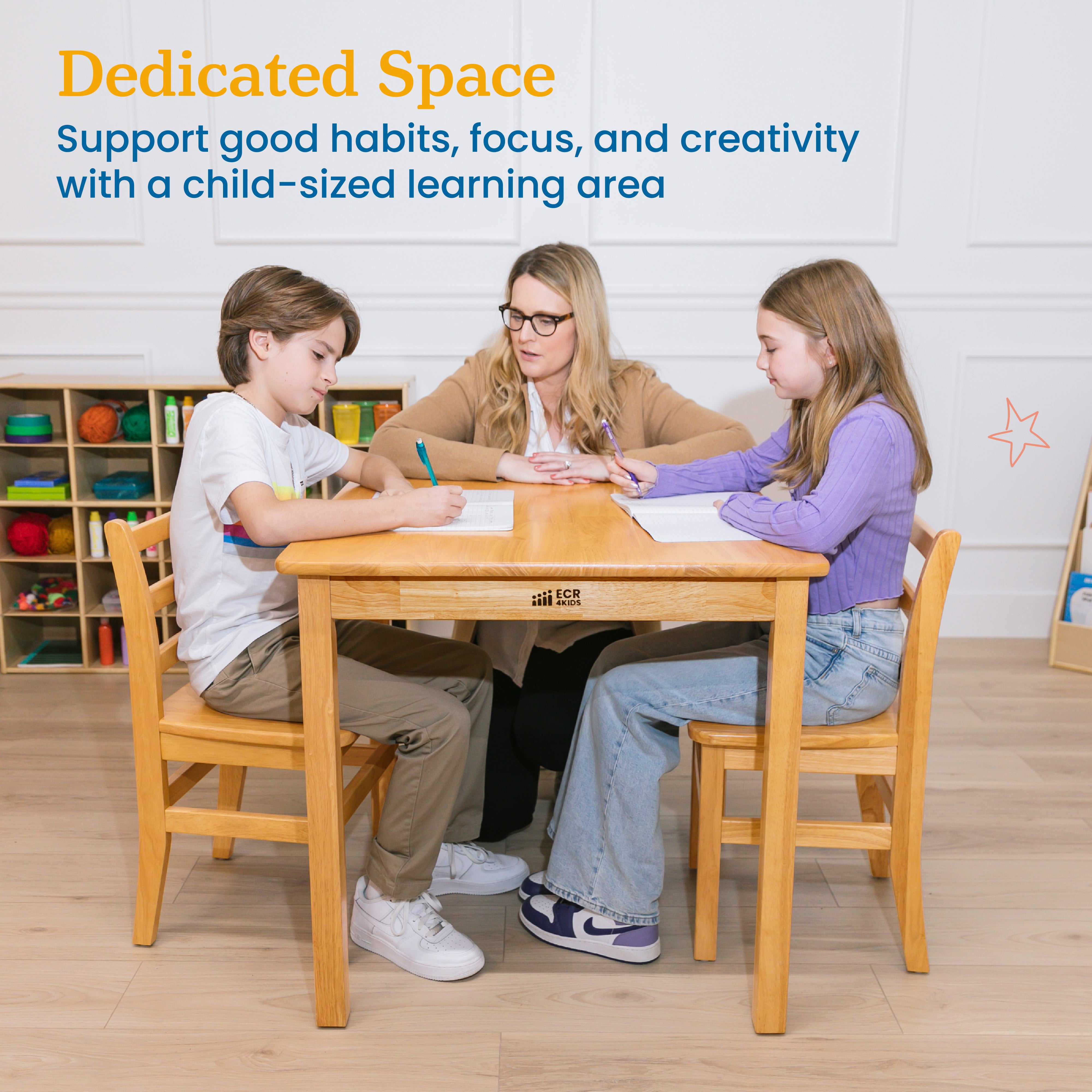 30in x 30in Square Hardwood Table with 28in Legs and Two 16in Chairs, Kids Furniture