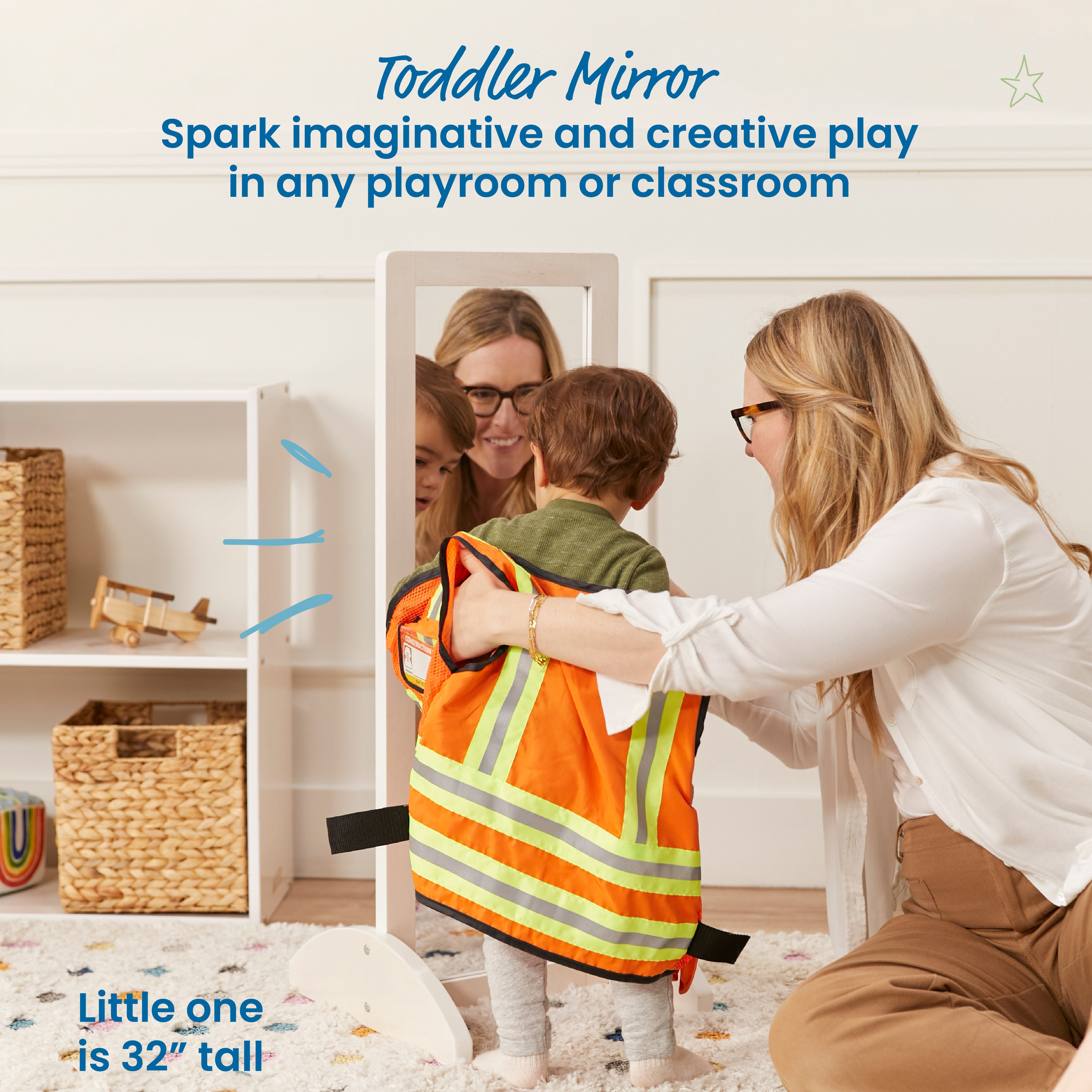 Toddler Single-Sided Bi-Directional Mirror, Wooden