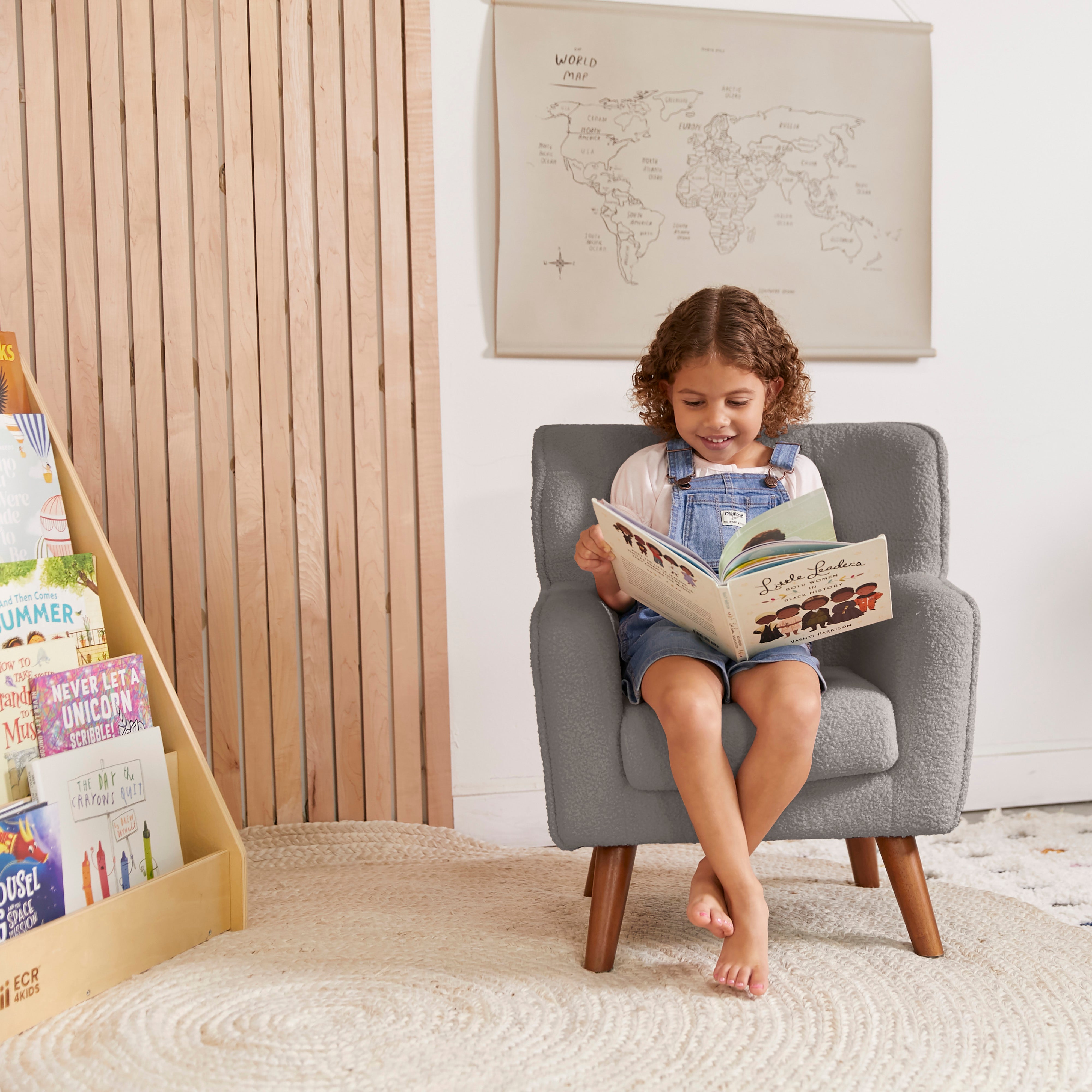 Mila Sherpa Toddler Arm Chair with Removable Wooden Legs
