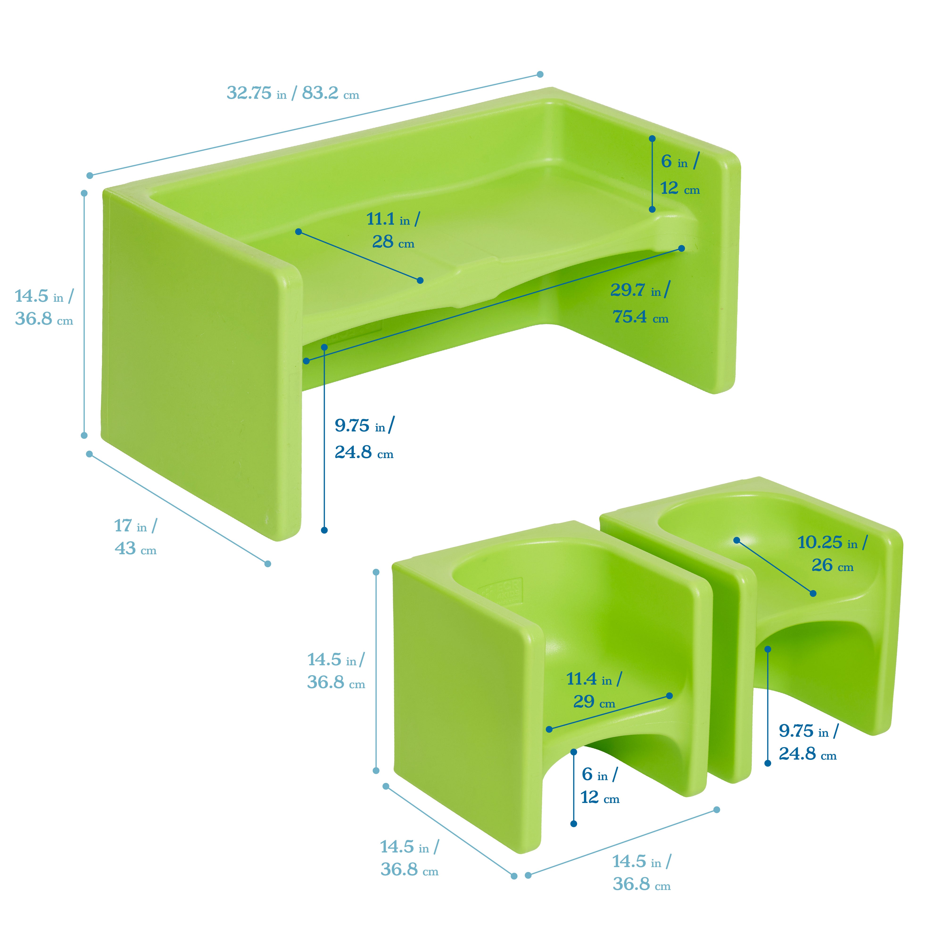 Tri-Me Table and Cube Chair Set, 3-Piece