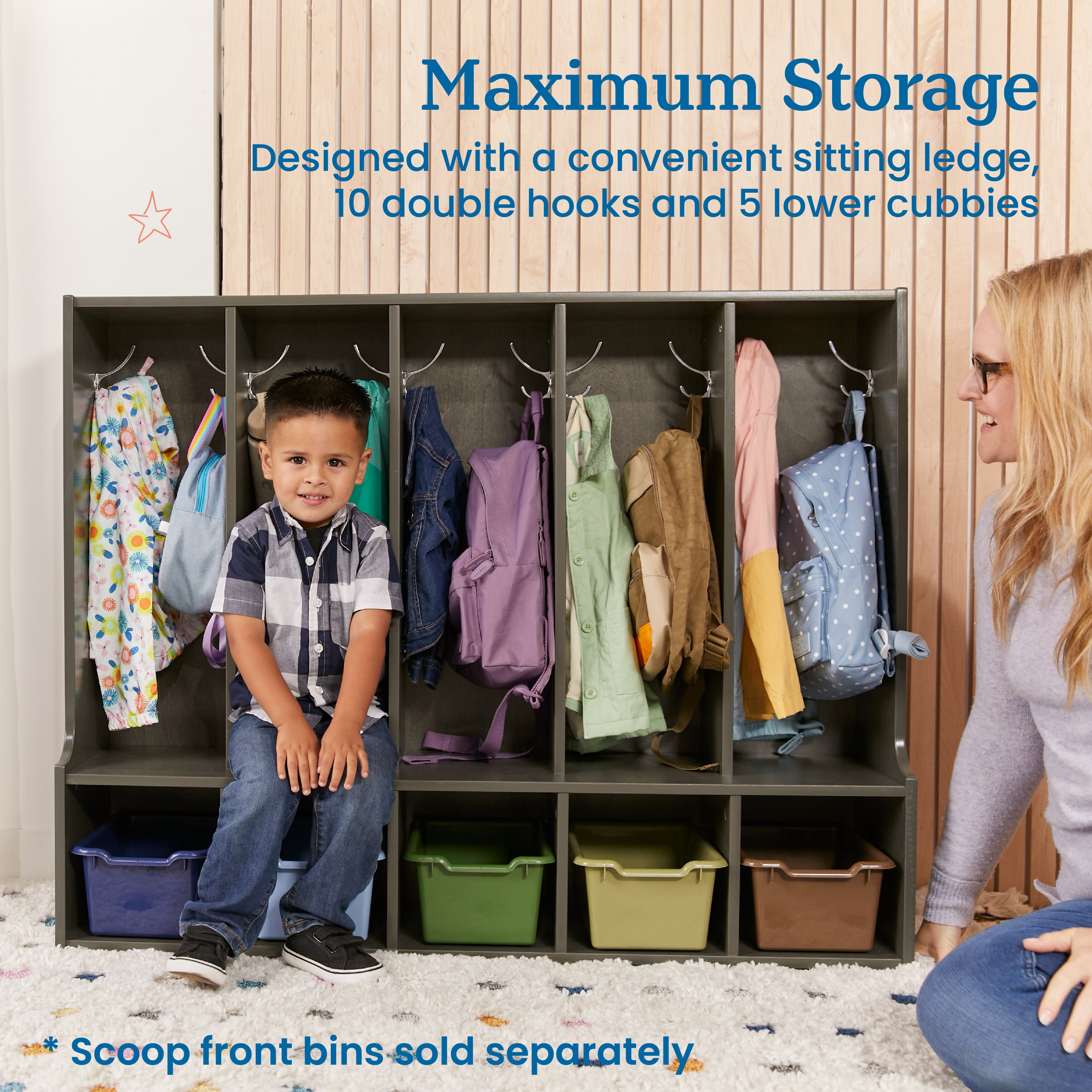 Streamline 5-Section Toddler Coat Locker with Bench