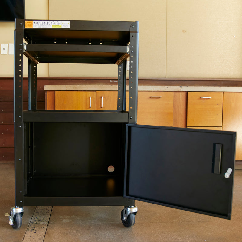 AV Presentation Cart Stand with Storage Box, Rolling Storage, Black