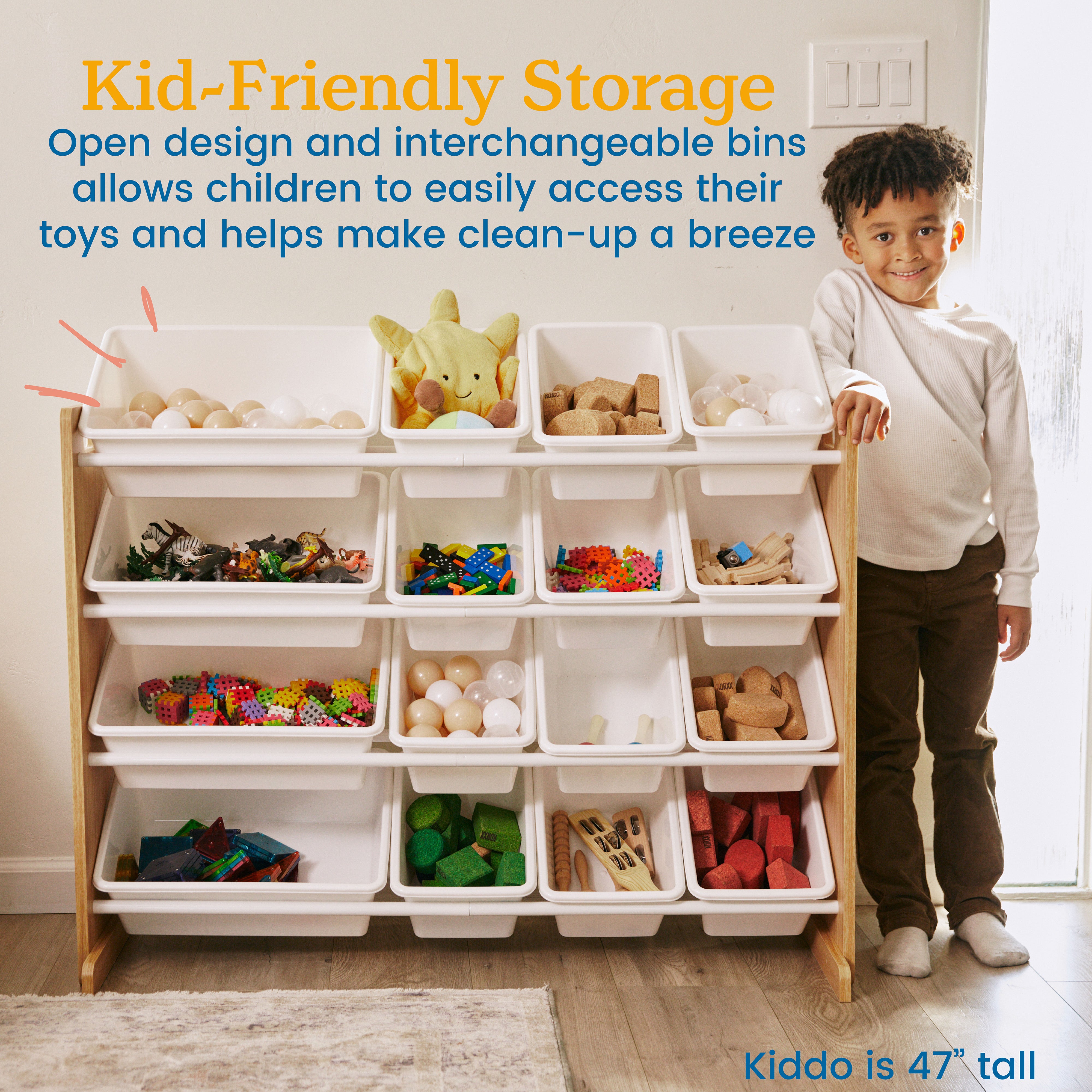 4-Tier Organizer with 16 Removable Plastic Bins, 4x4