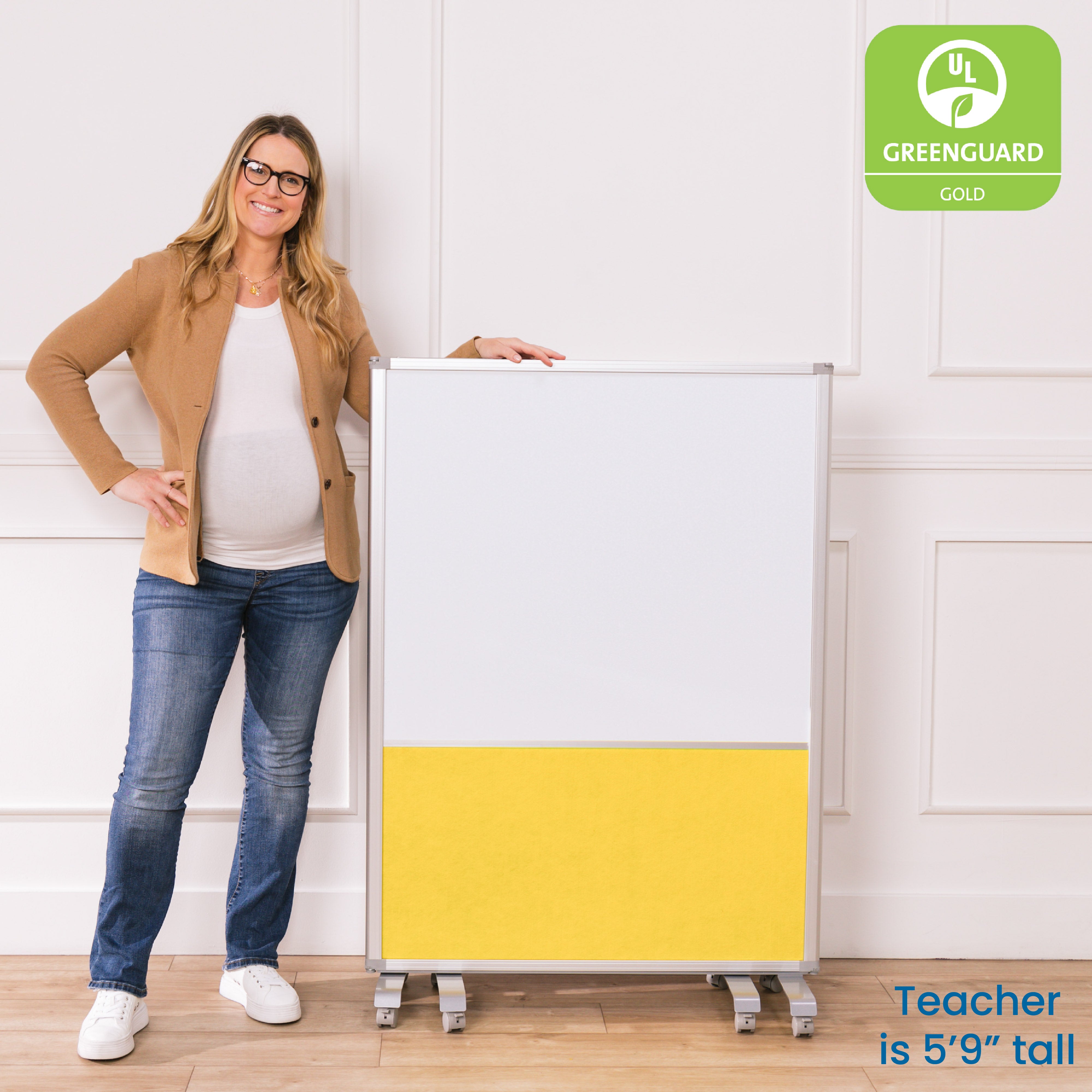 Mobile Dry-Erase and Flannel Split Room Divider, 3-Panel