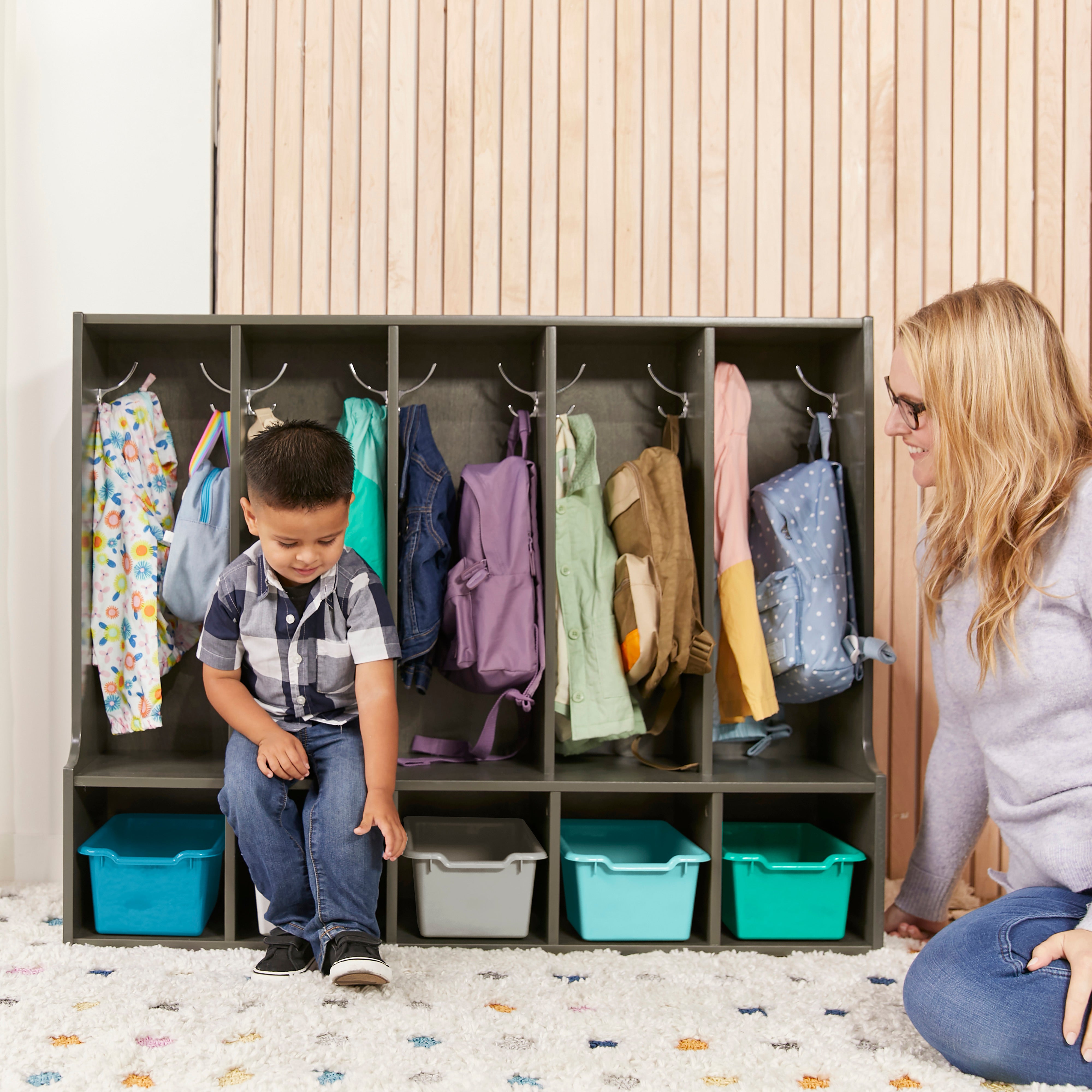 Streamline 5-Section Toddler Coat Locker with Bench and Bins