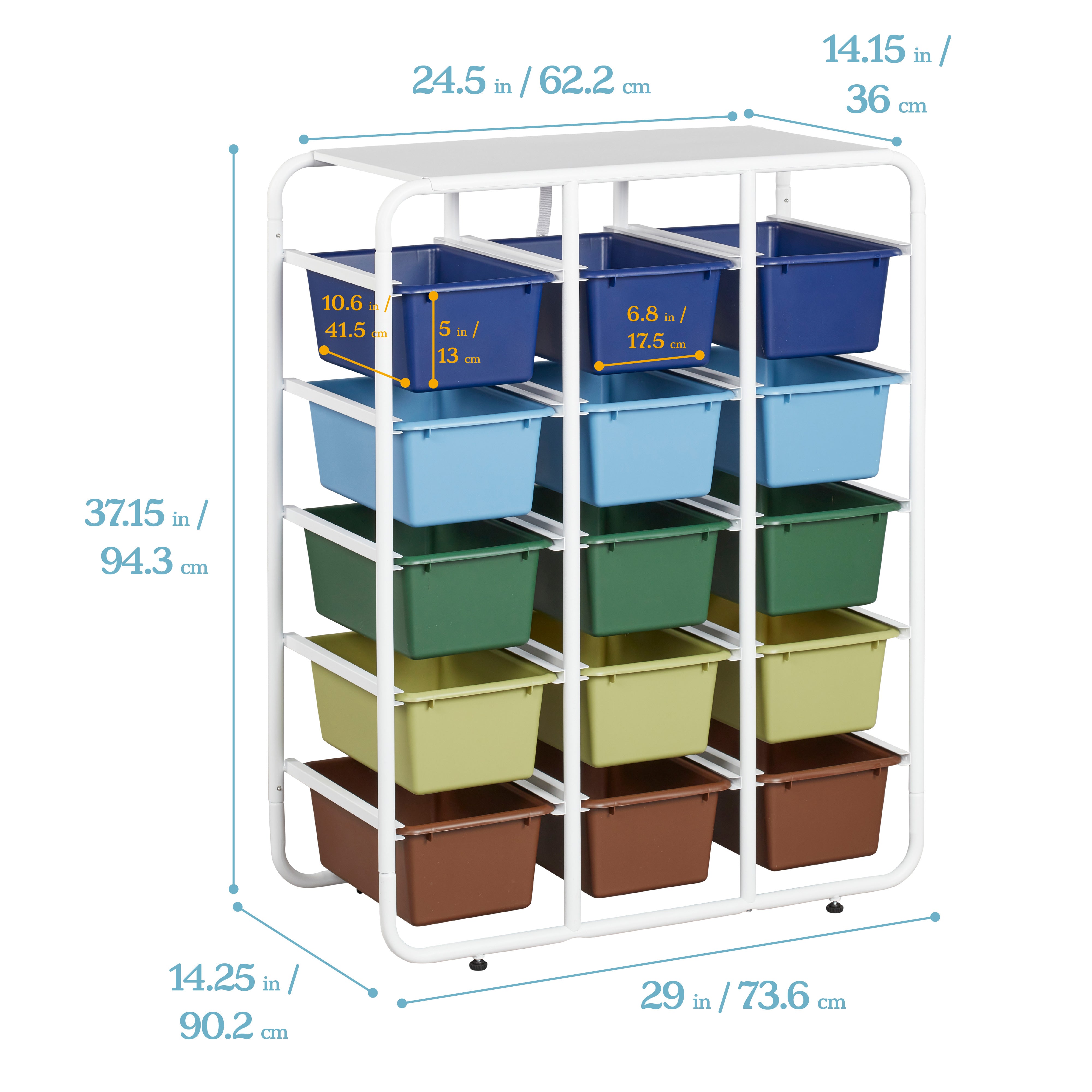 5-Tier Storage Rack with 15 Cubby Bins, 5x3