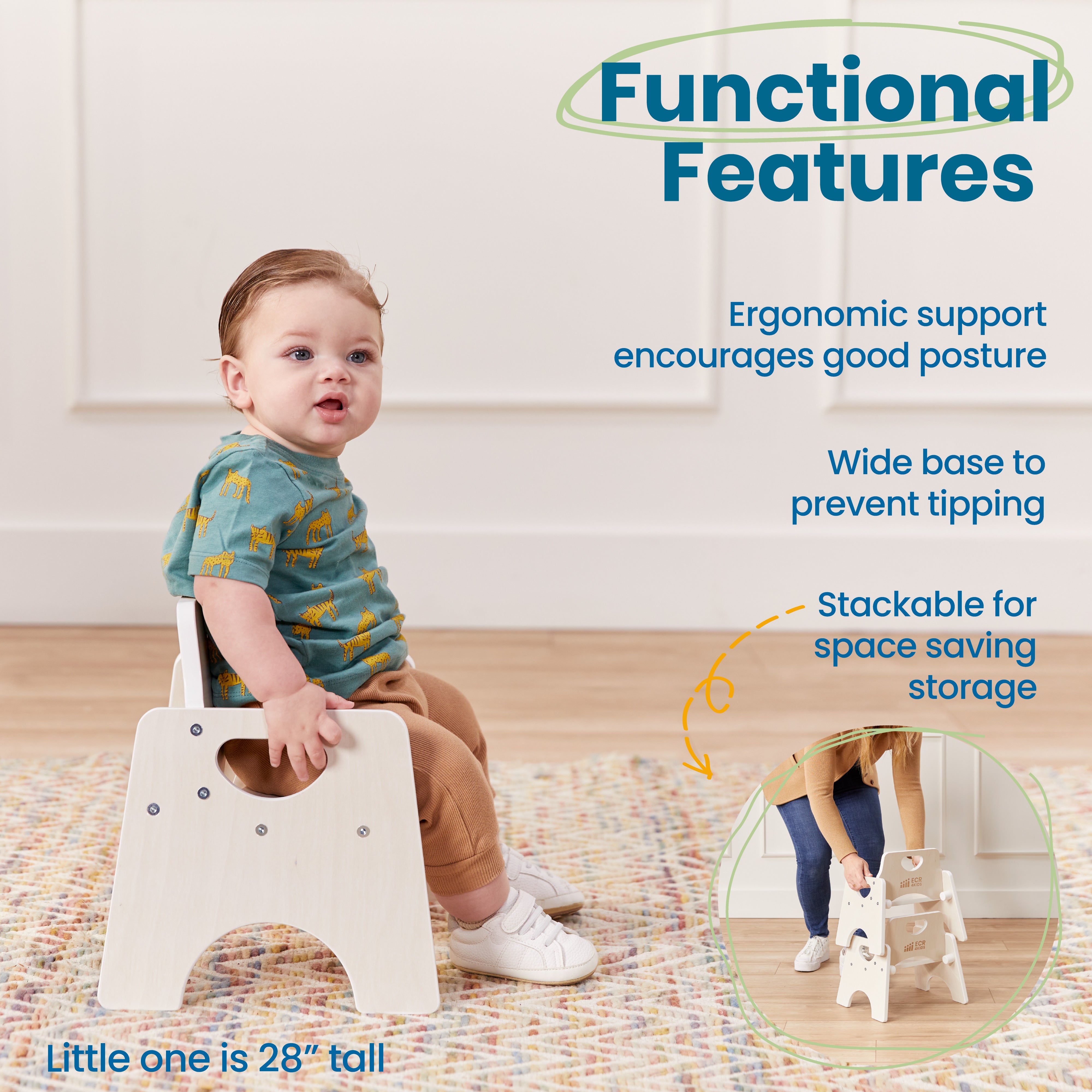 Stackable Wooden Toddler Chair, 6in, 2-Pack