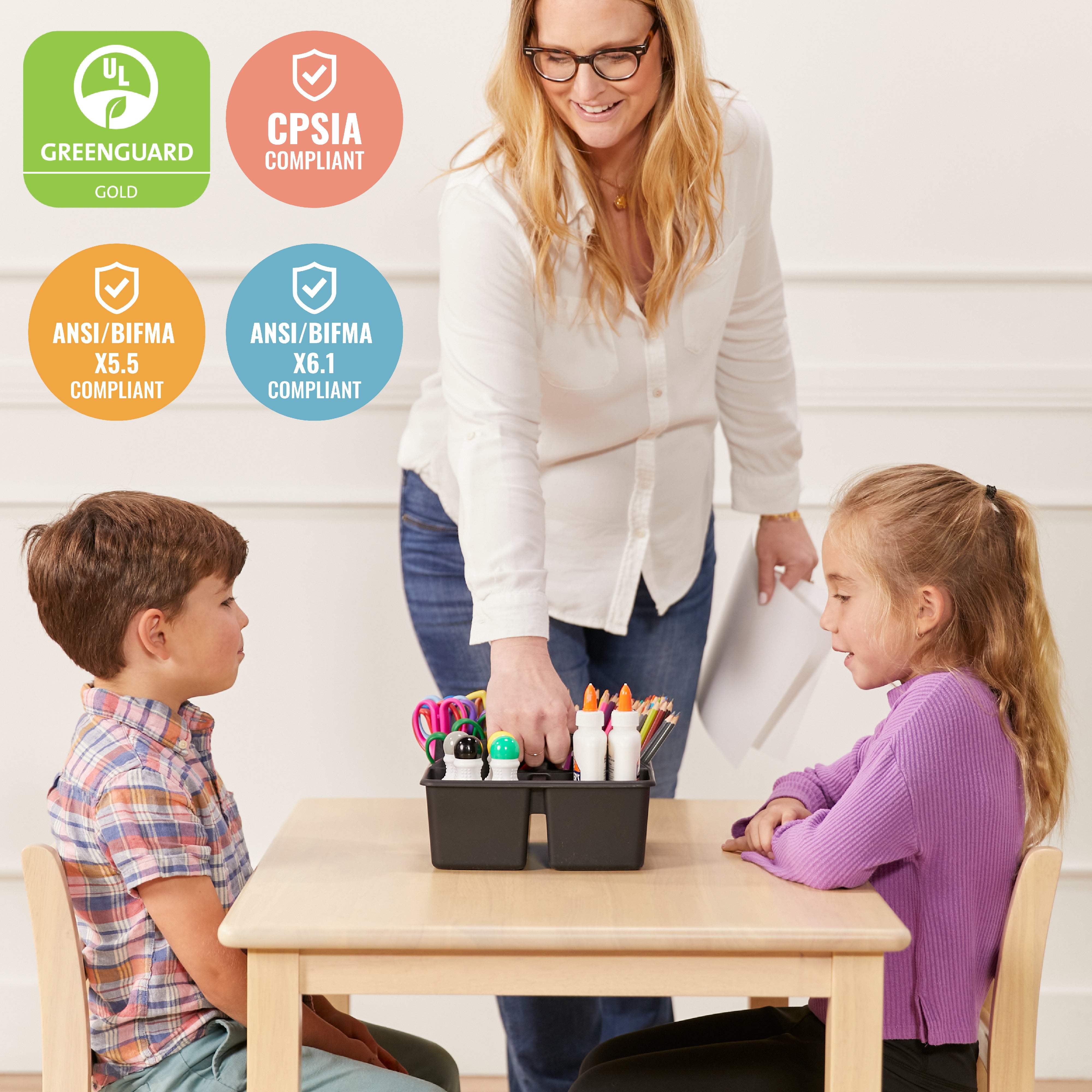 24in x 36in Rectangular Hardwood Table and Chair Set, 12in Seat Height, 3-Piece