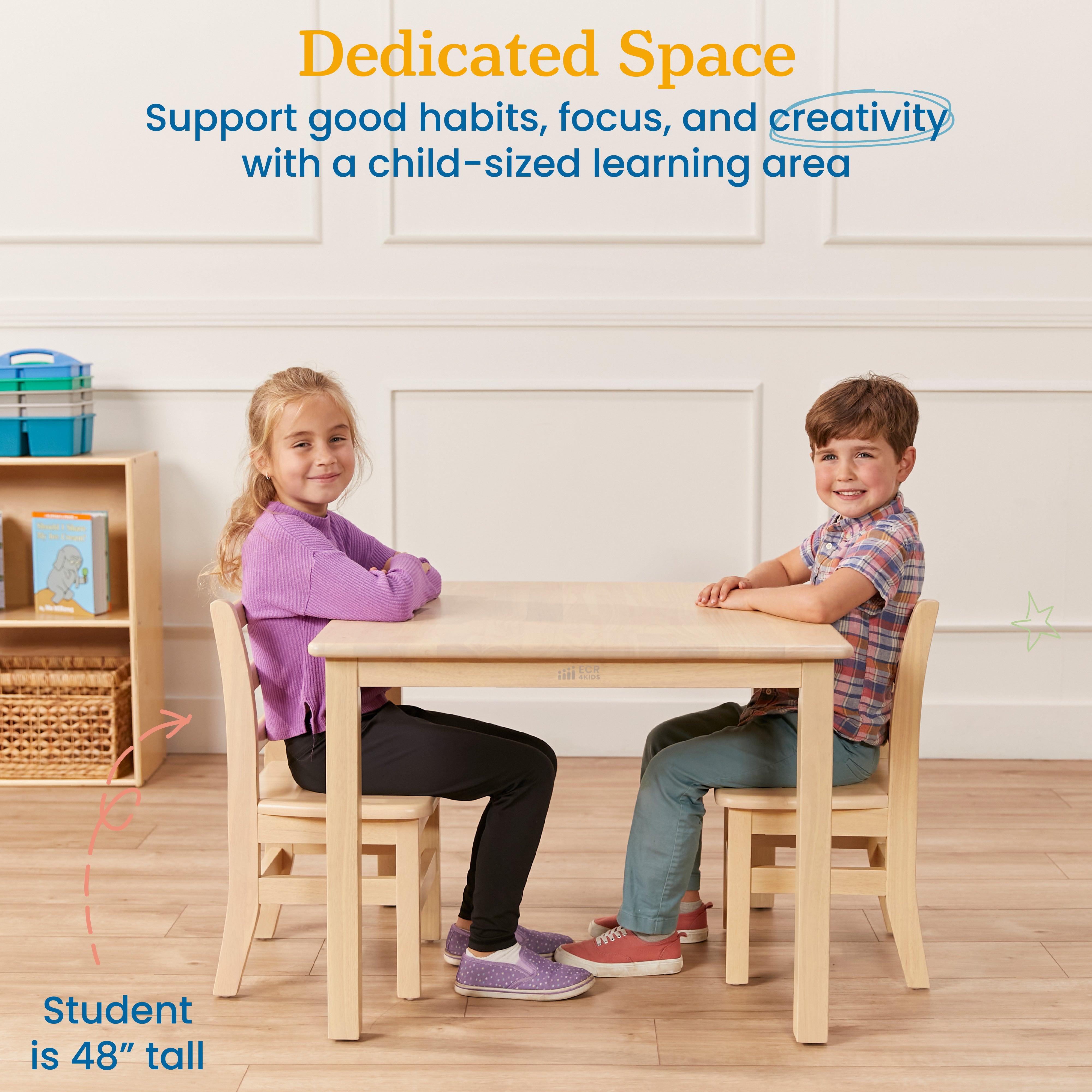 30in x 30in Square Hardwood Table and Chair Set, 12in Seat Height, 3-Piece