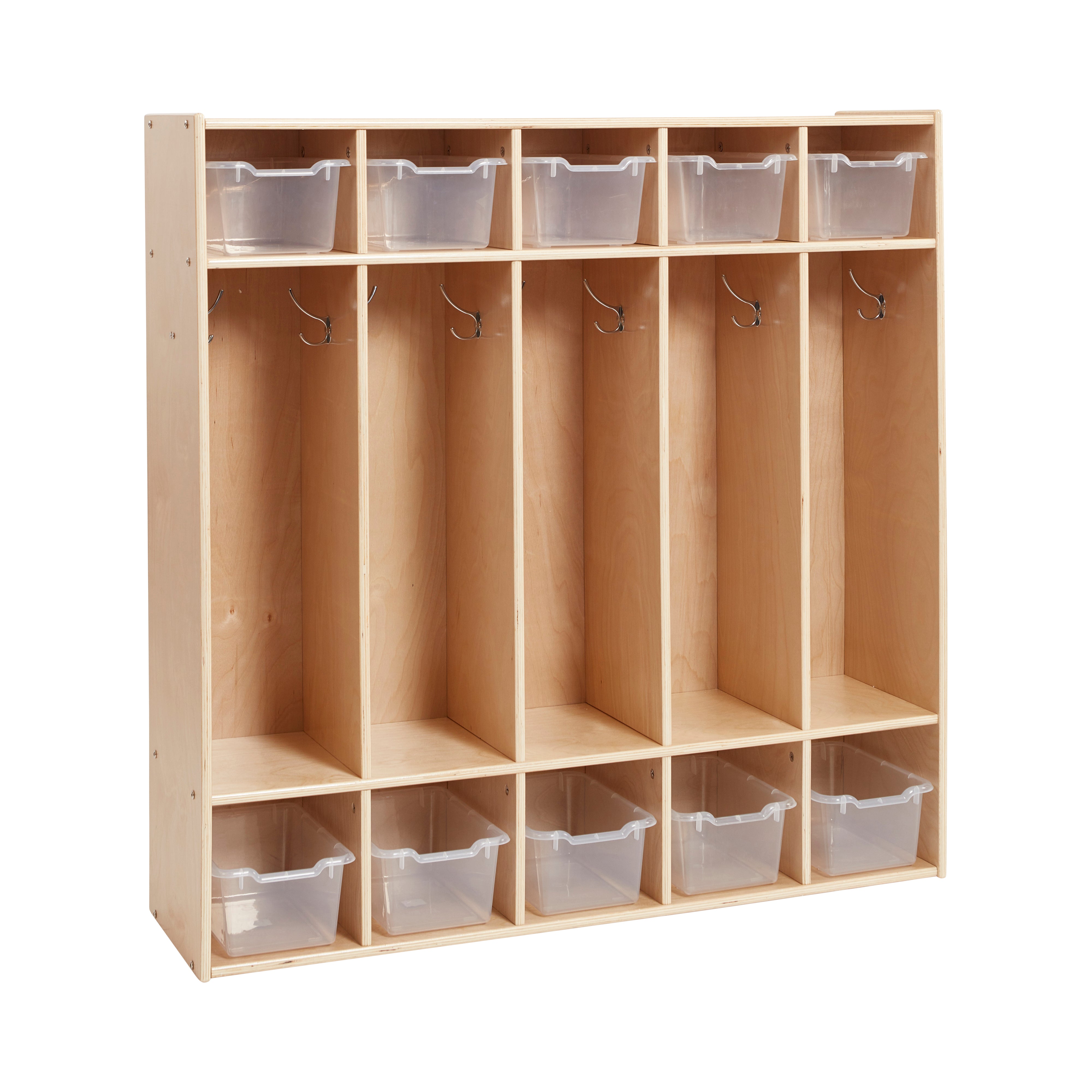 Streamline 5-Section Coat Locker with Scoop Front Storage Bins, Natural, Classroom Furniture