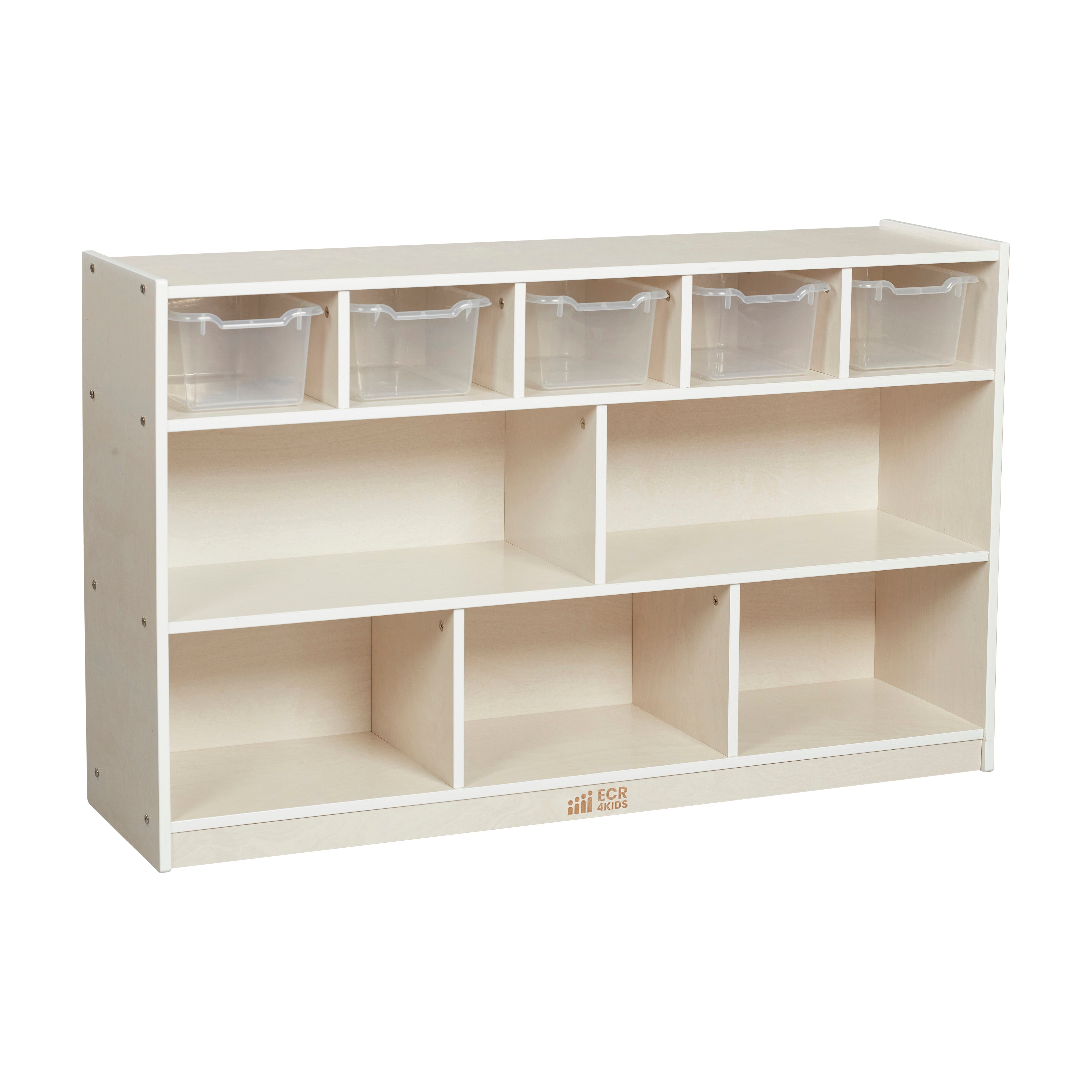 5+5 Mobile Storage and Tray Cabinet with 5 Scoop Front Bins, White Wash