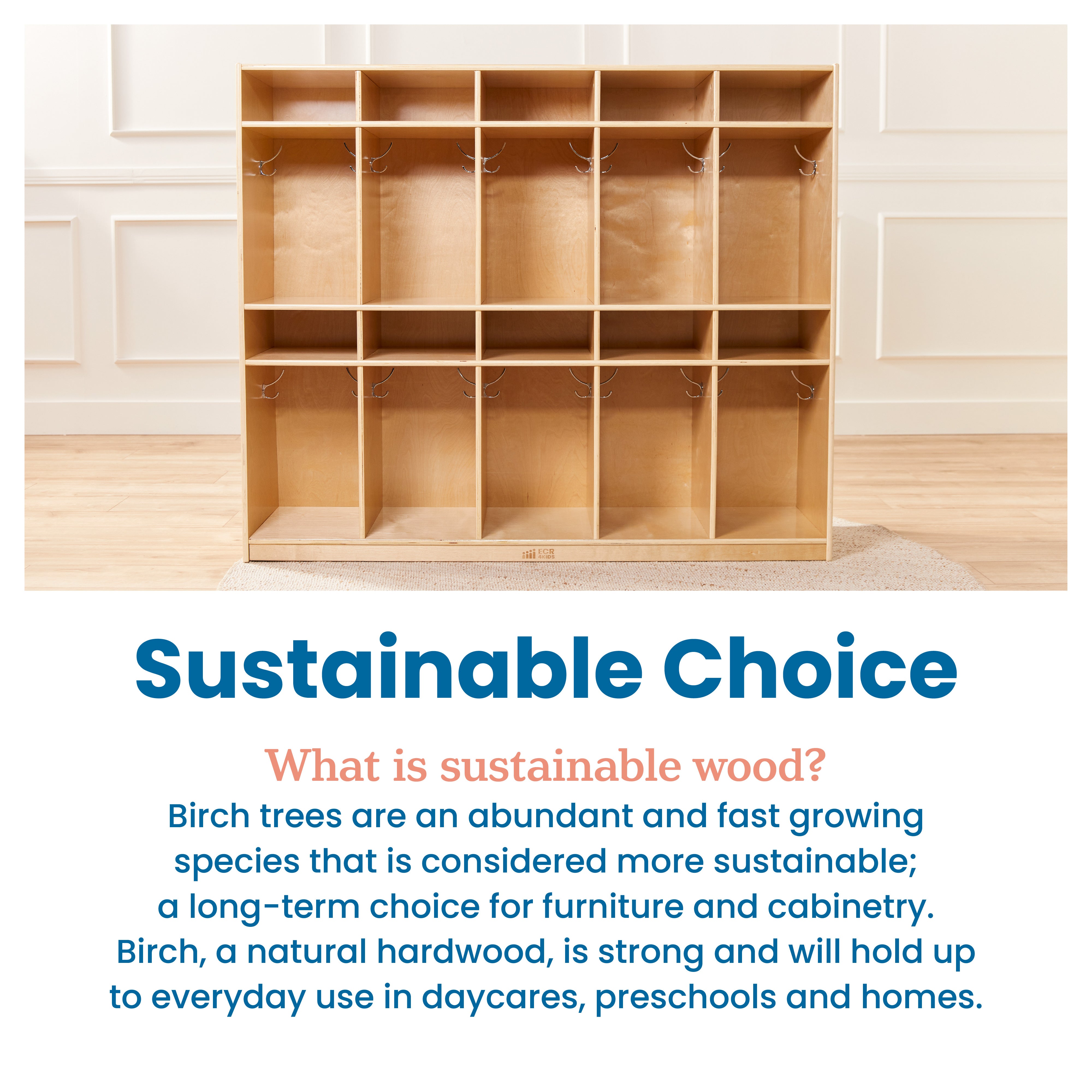 10-Section Storage Locker and Letter Size Trays with Lids, Natural, Classroom Furniture