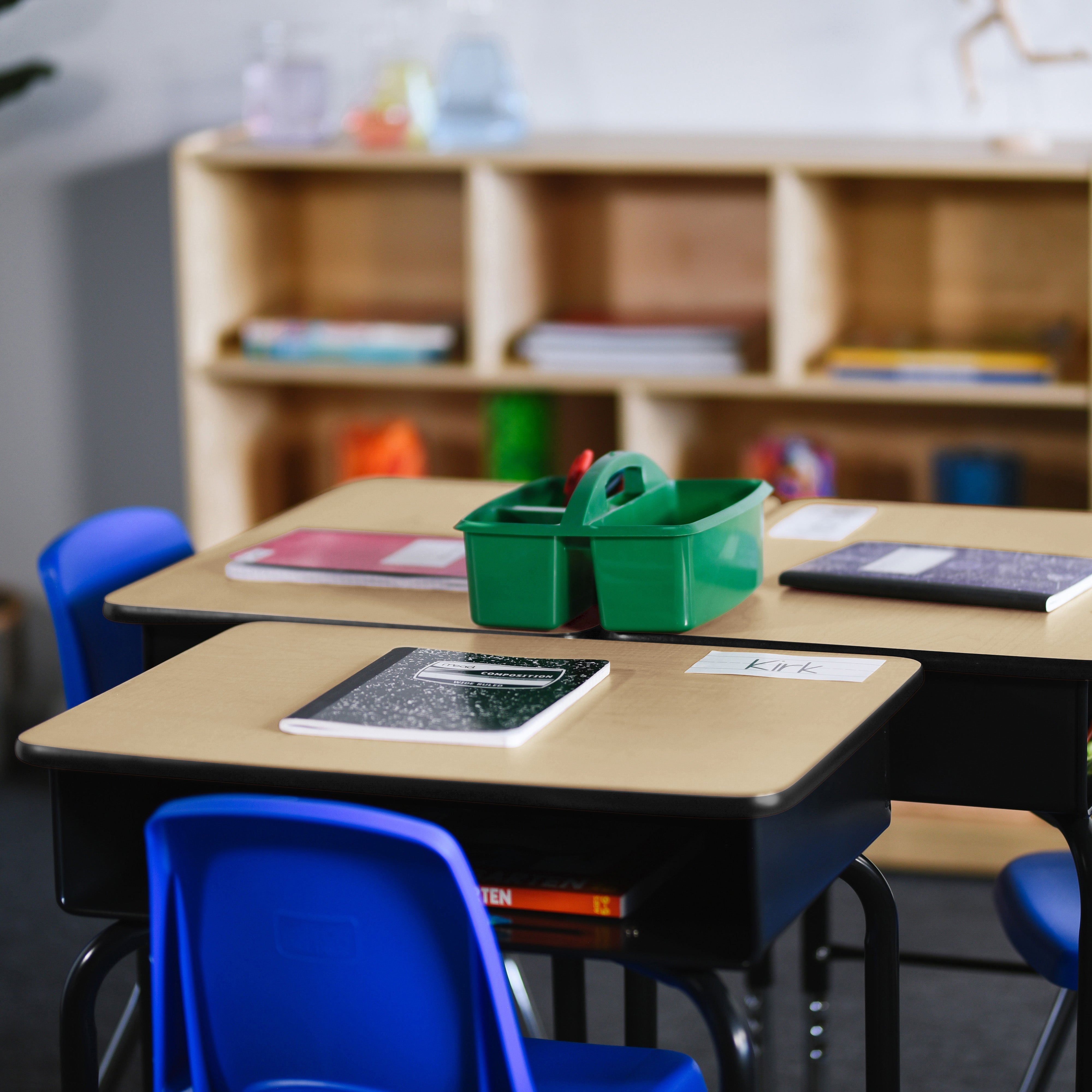 Open Front Desk with Metal Storage Book Box, Adjustable