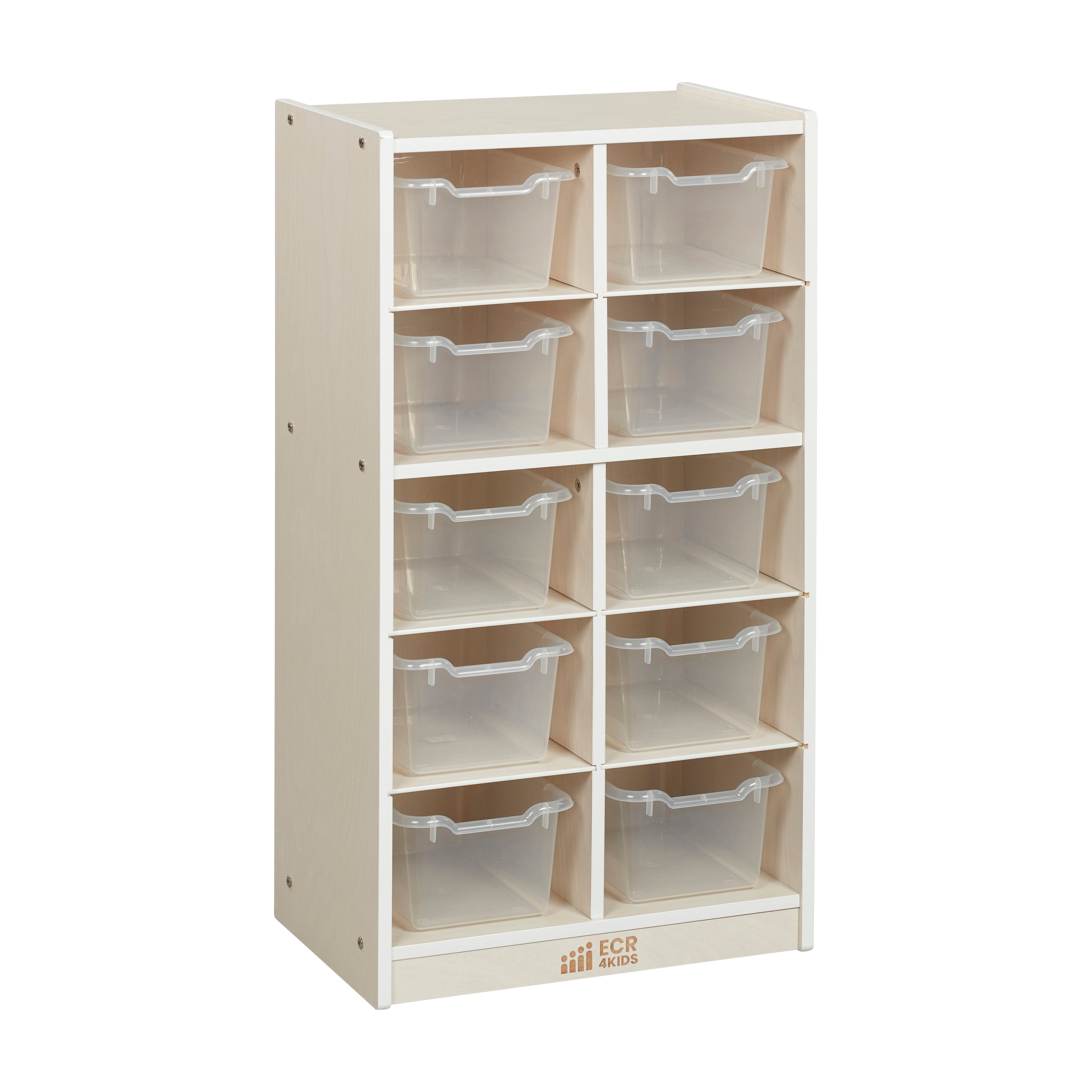 10 Cubby Mobile Tray Cabinet with 10 Scoop Front Storage Bins, 5x2, White Wash