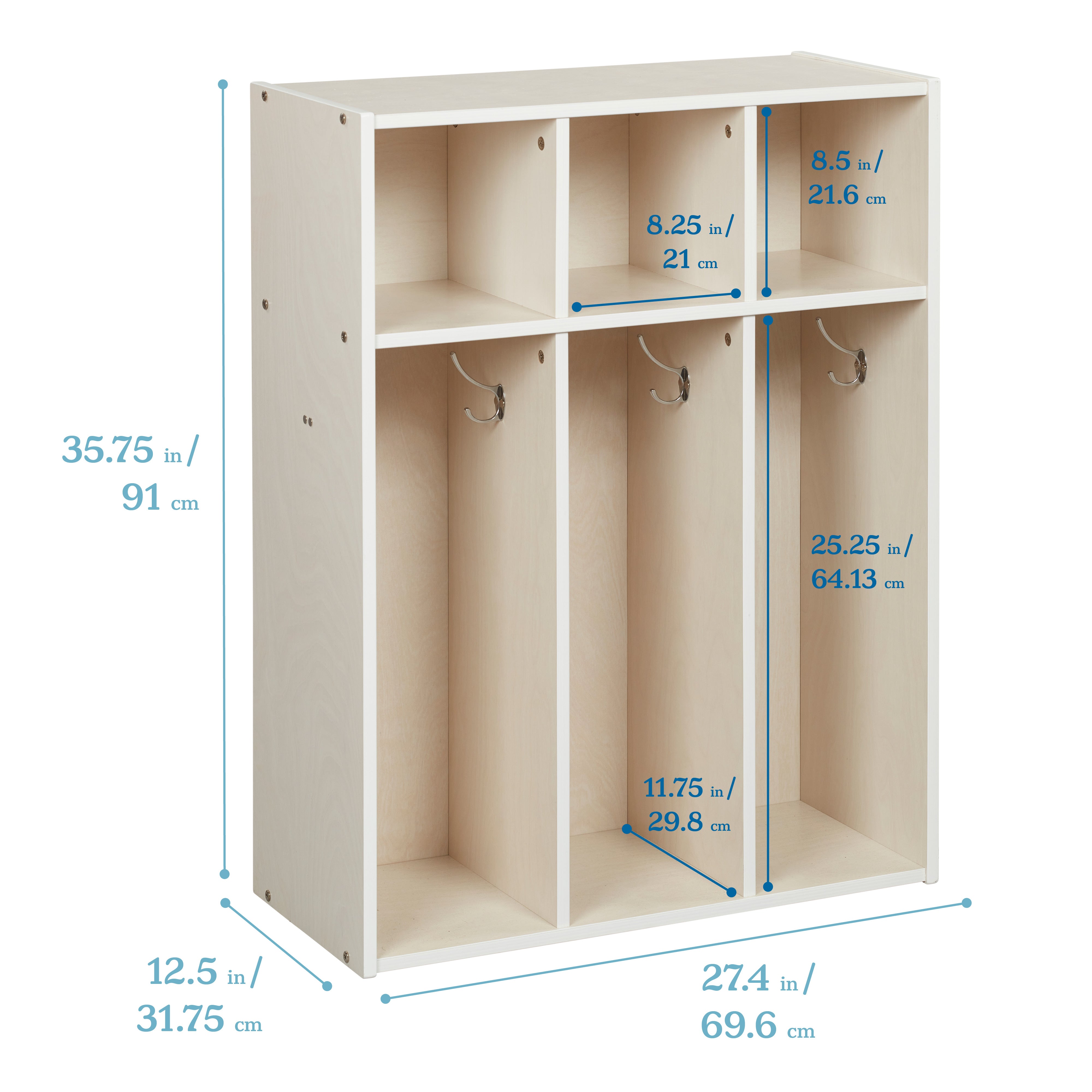 Streamline 3-Section Toddler Coat Locker with Cubby Storage