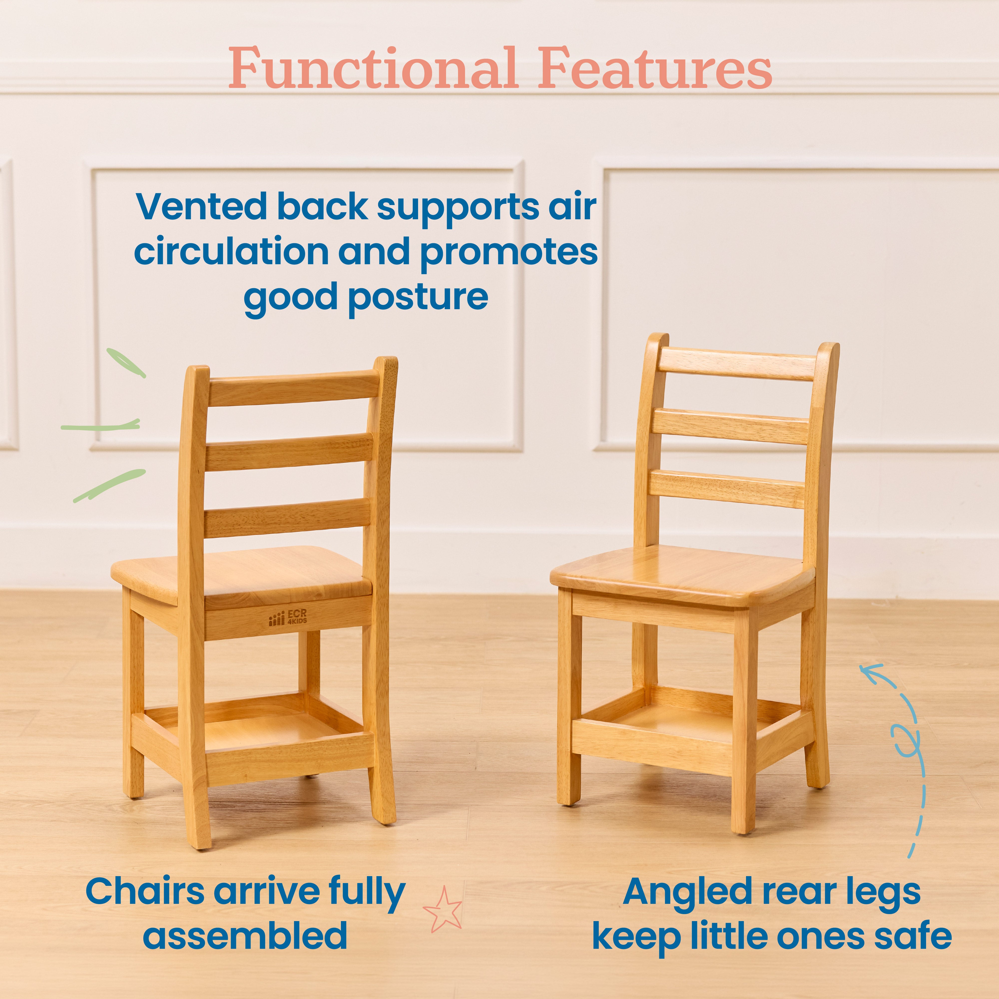Three-Rung Ladderback Chair with Storage, 2-Pack