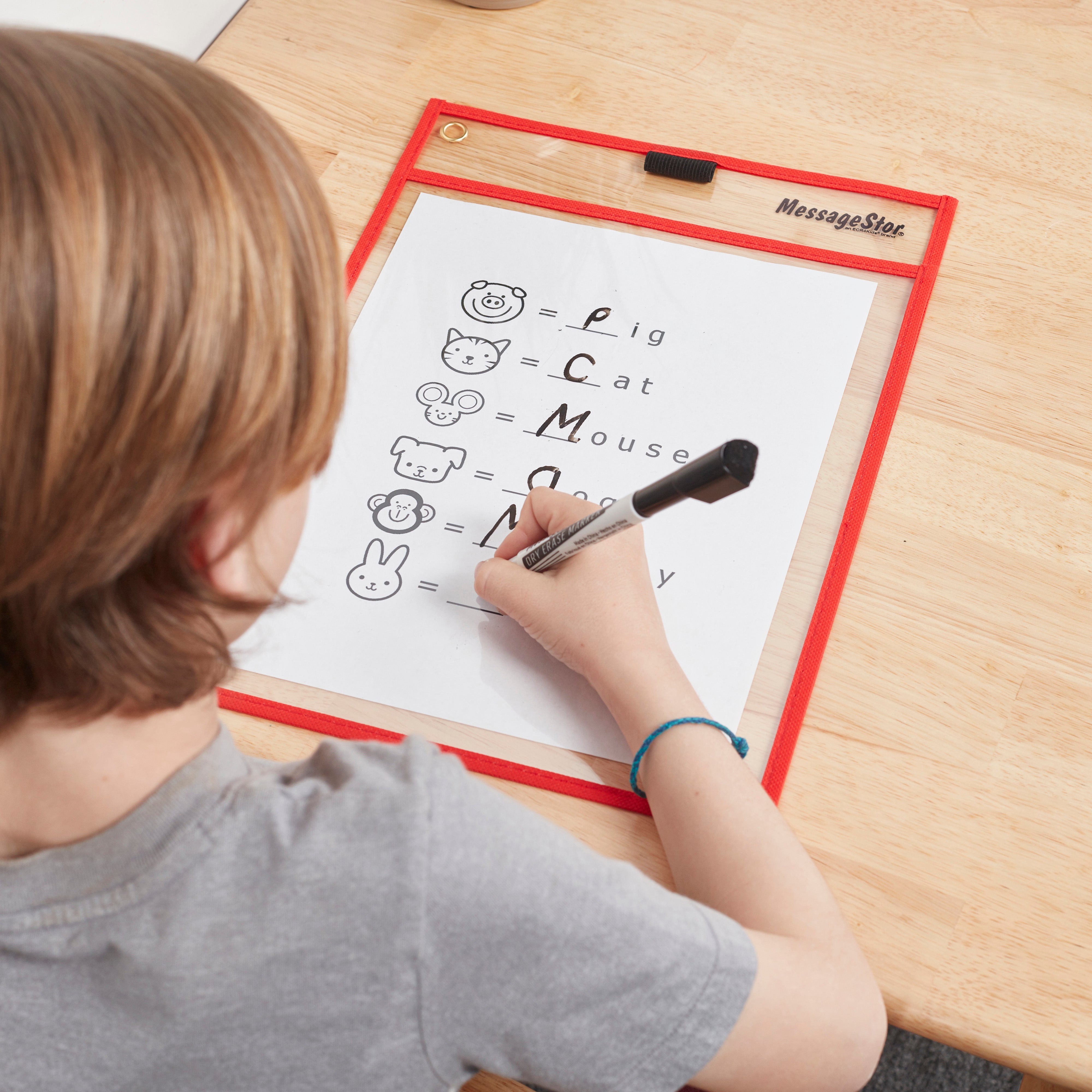 MessageStor Dry-Erase Reusable Clear Pockets with Markers, 30-Piece