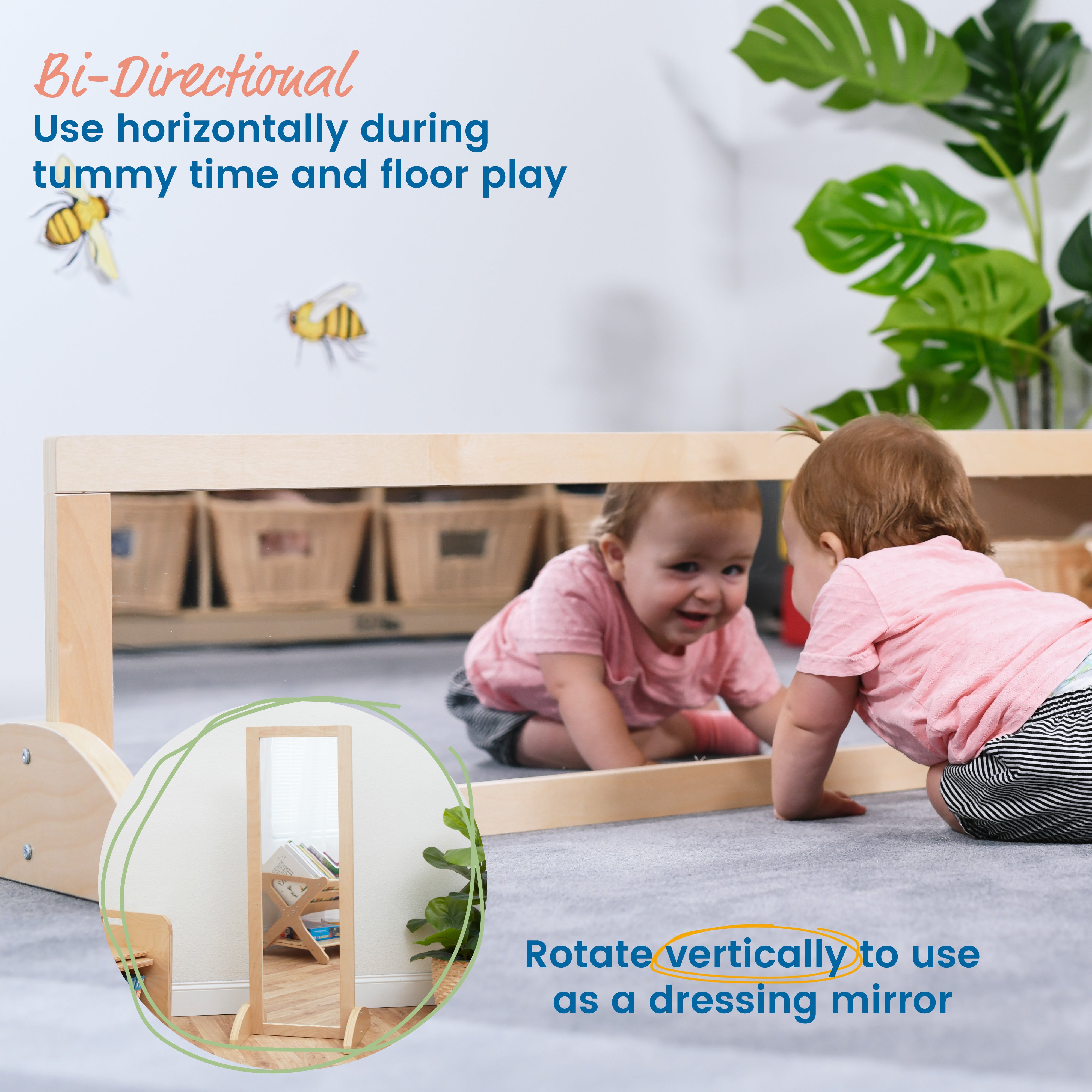 Wooden Single-Sided Bi-Directional Mirror