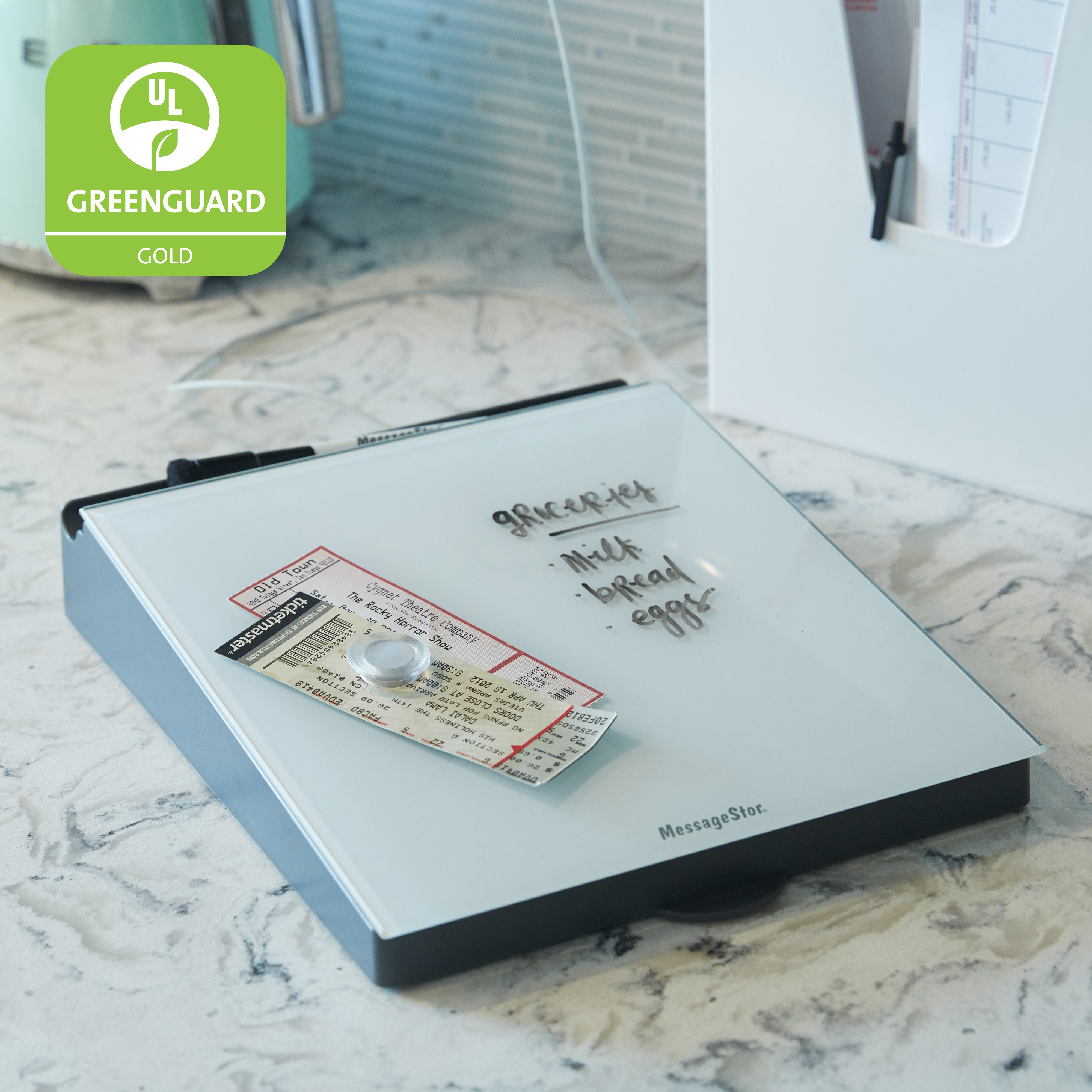 MessageStor Dry-Erase Glass Board Memo Station