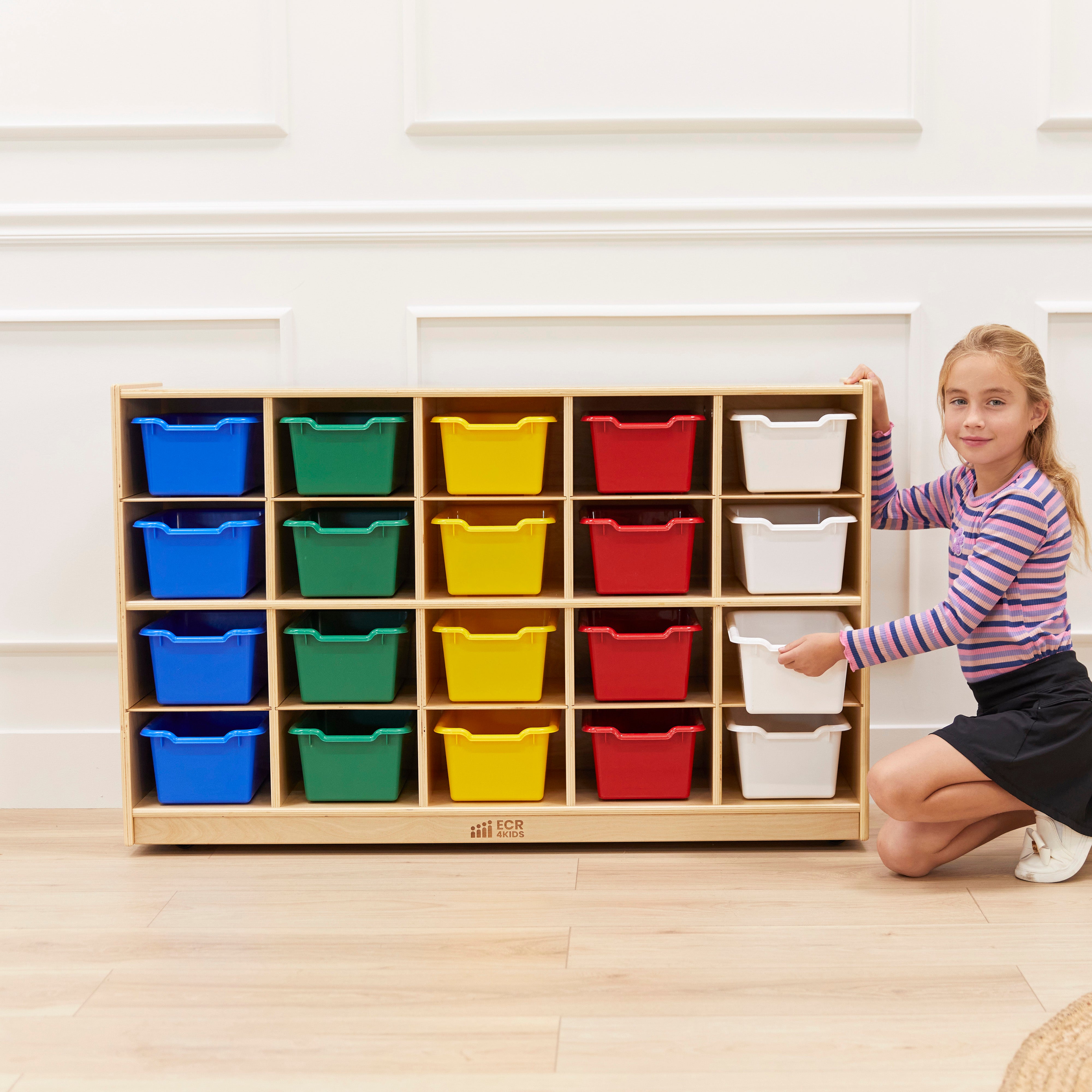 20 Cubby Mobile Tray Cabinet and 20 Scoop Front Bins, 4x5