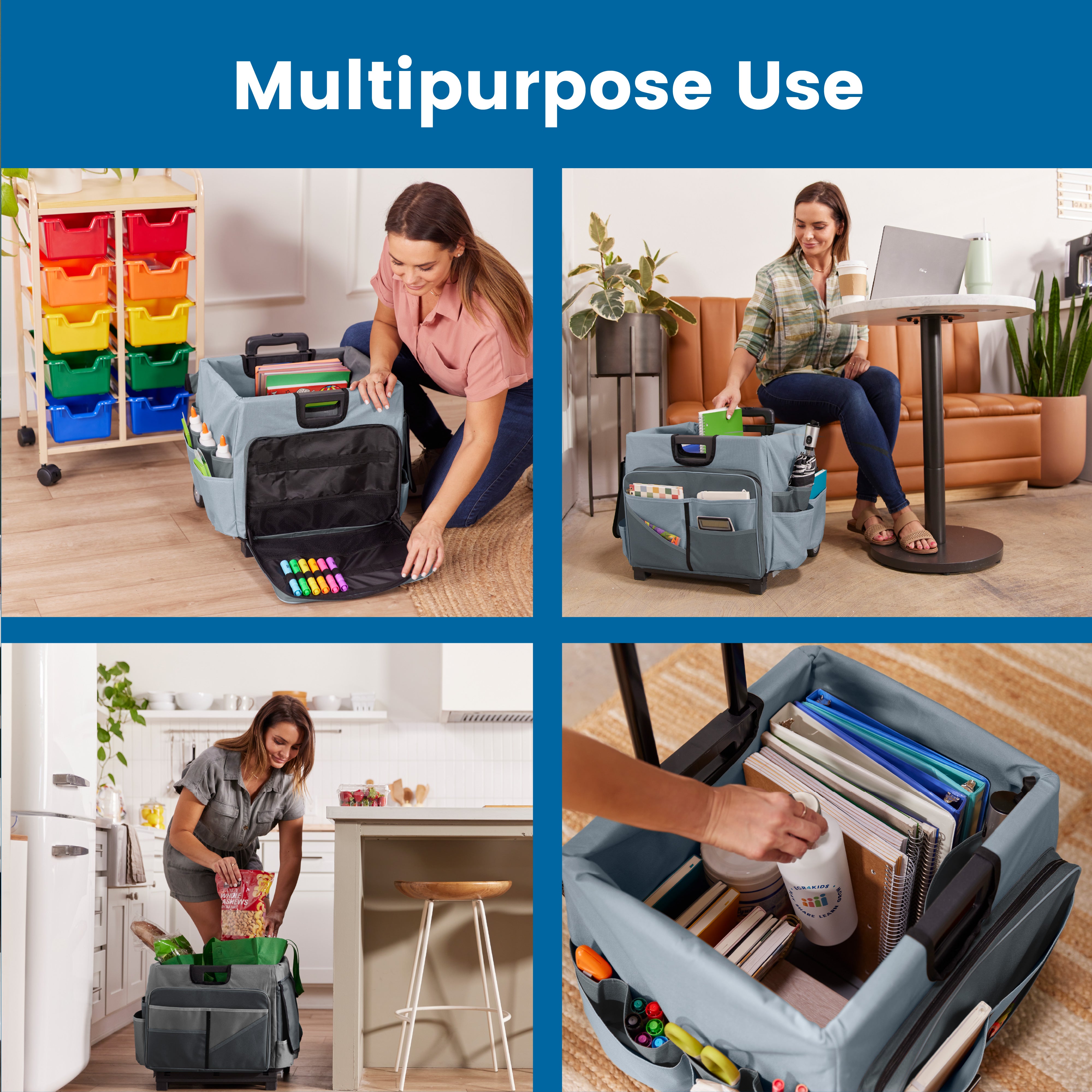 Universal Rolling Cart with Canvas Organizer Bag, Mobile Storage