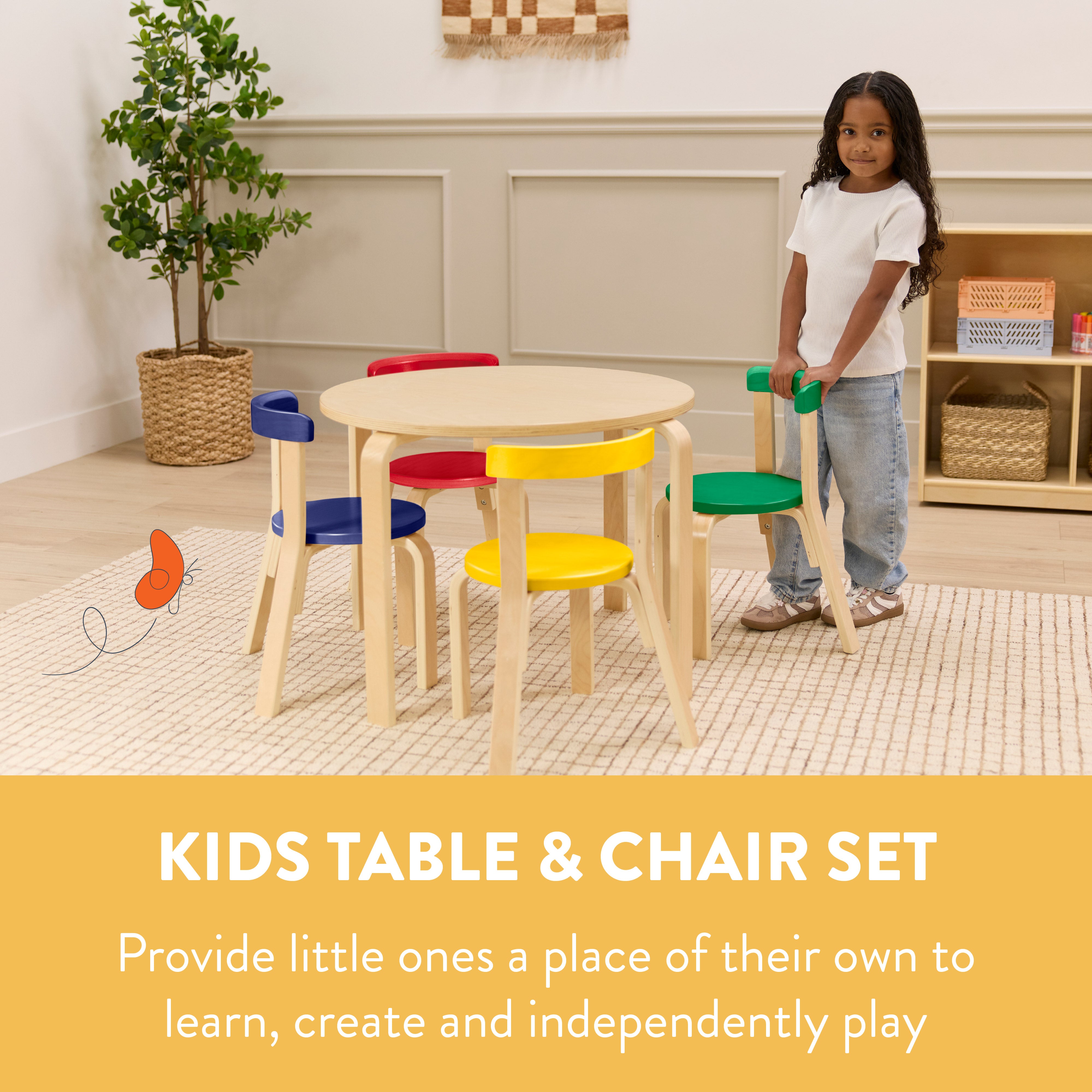 Bentwood Kids Table and Chairs Set, 5-Piece