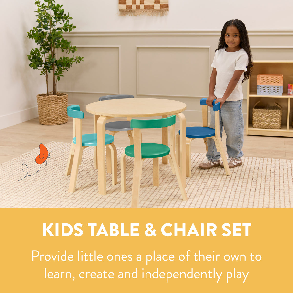 Bentwood Kids Table and Chairs Set, 5-Piece