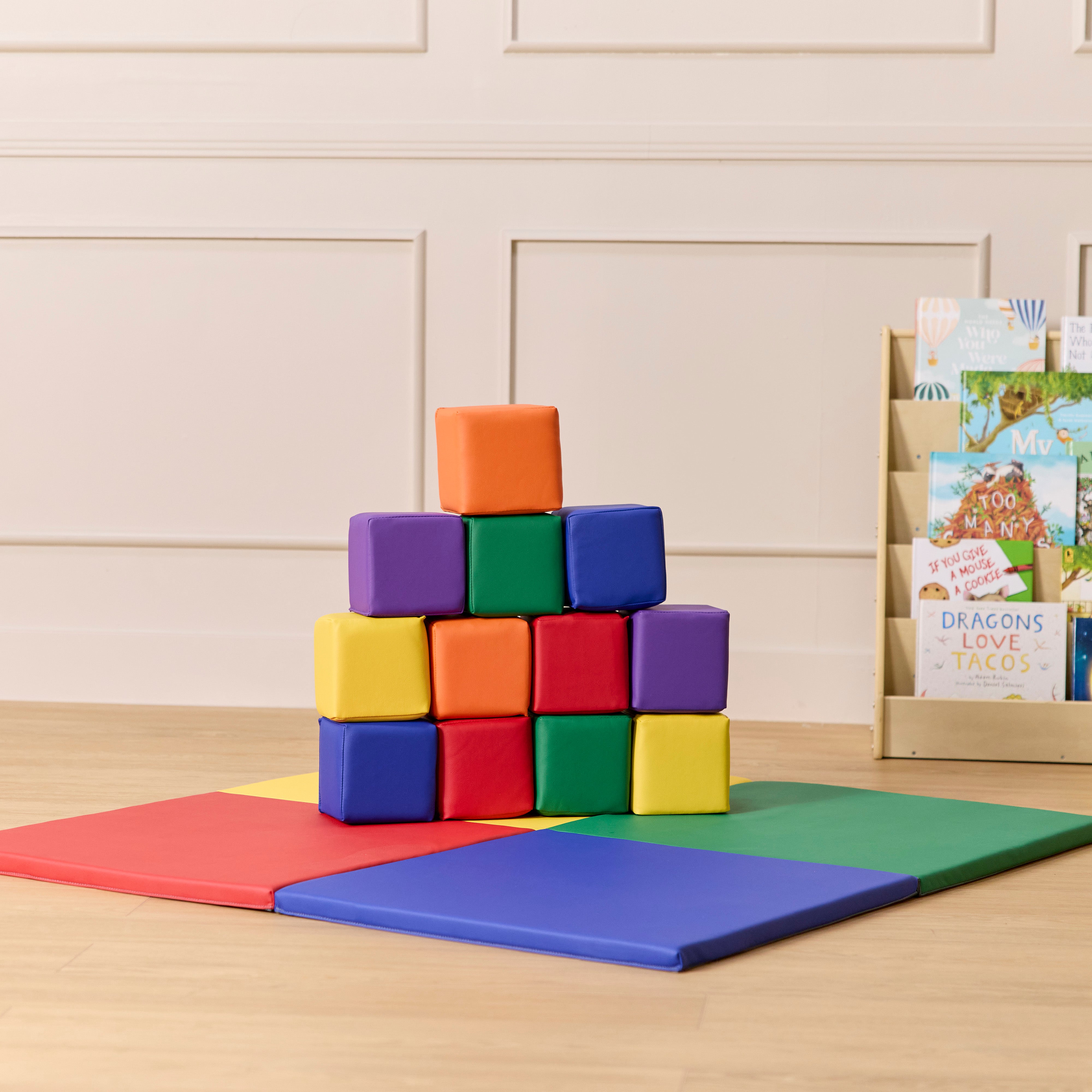 Quad Fold-N-Go Activity Mat and Patchwork Toddler Blocks, 13-Piece