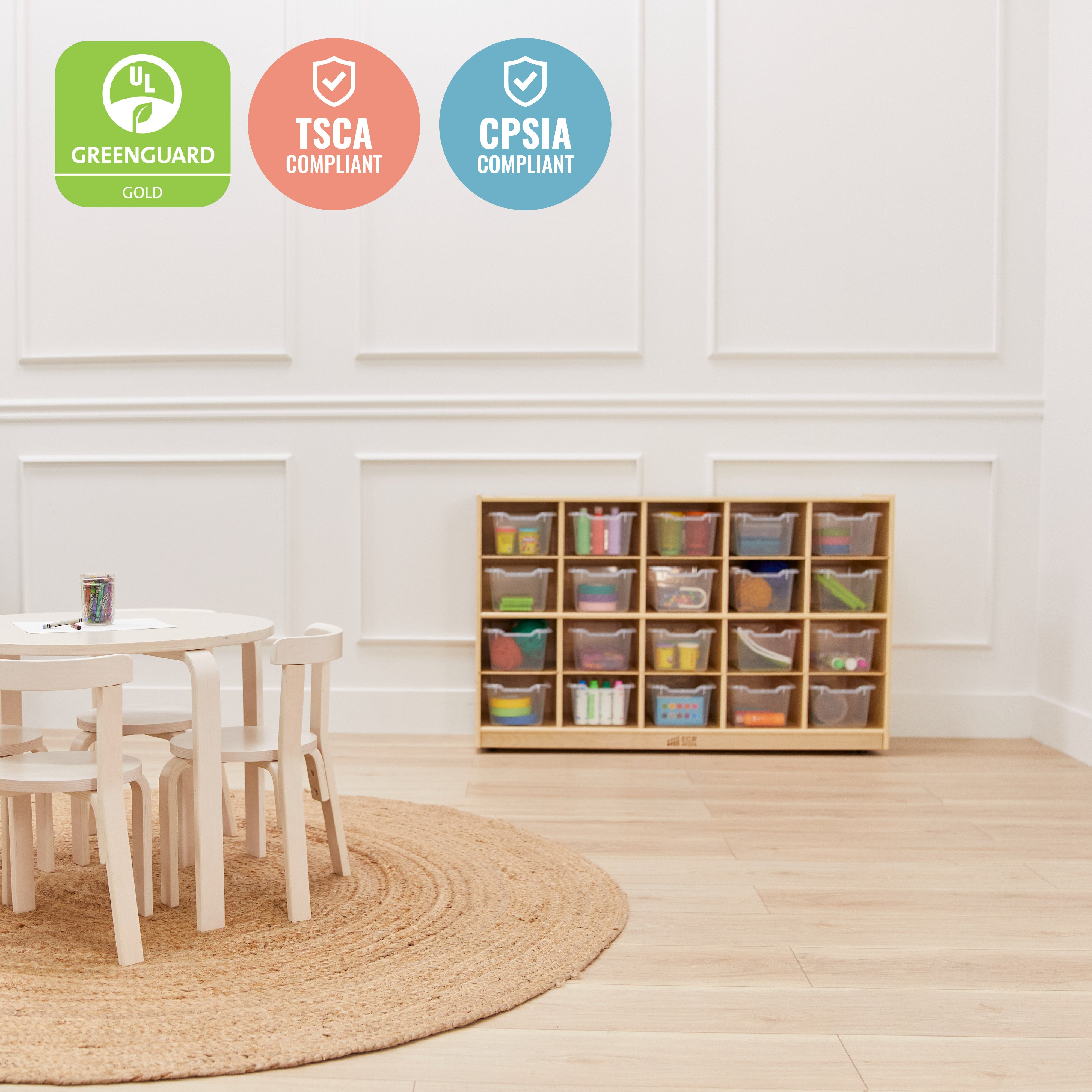 20 Cubby Tray Cabinet with Scoop Front Storage Bins