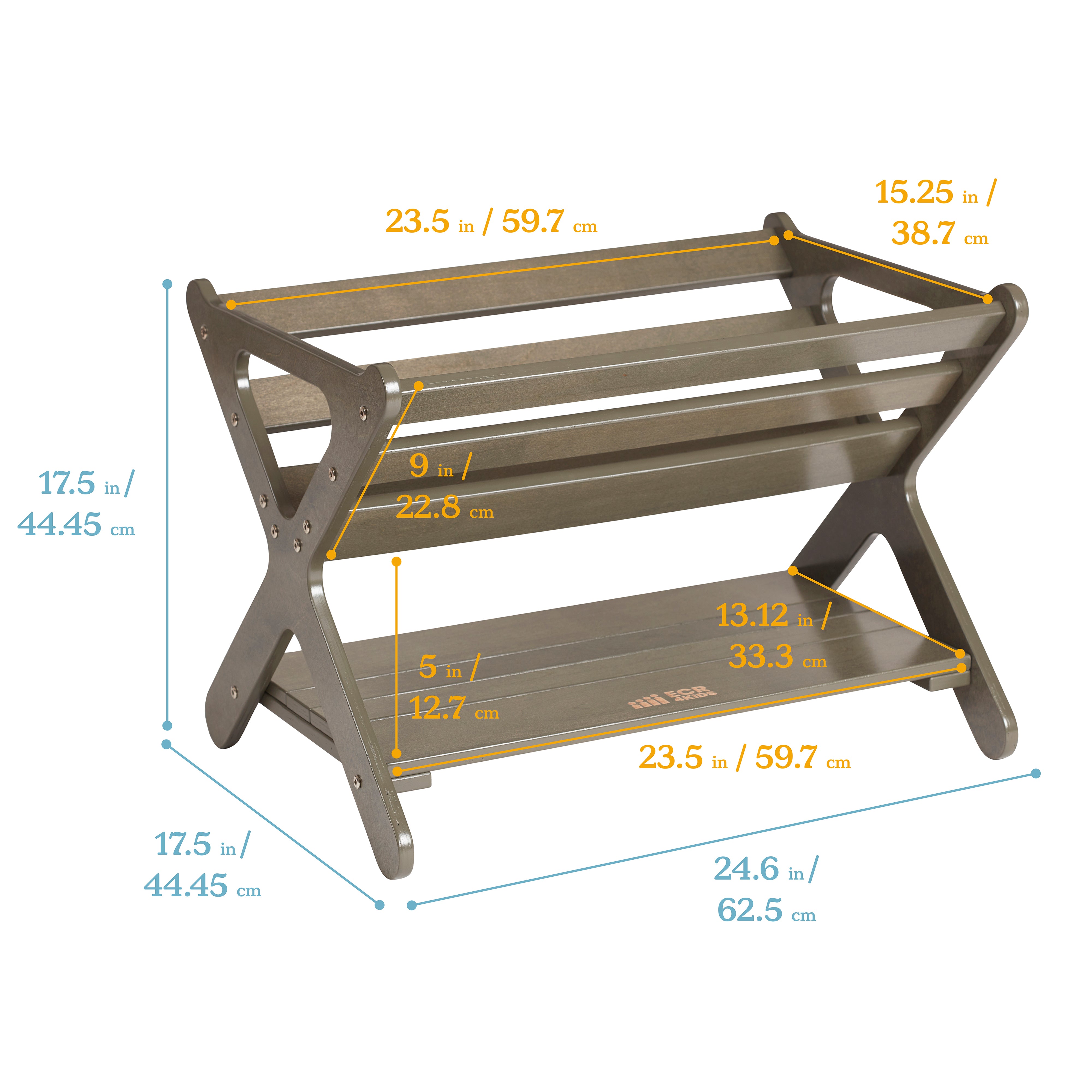 Wooden Book Caddy with Lower Storage Shelf, Childrens Furniture,
