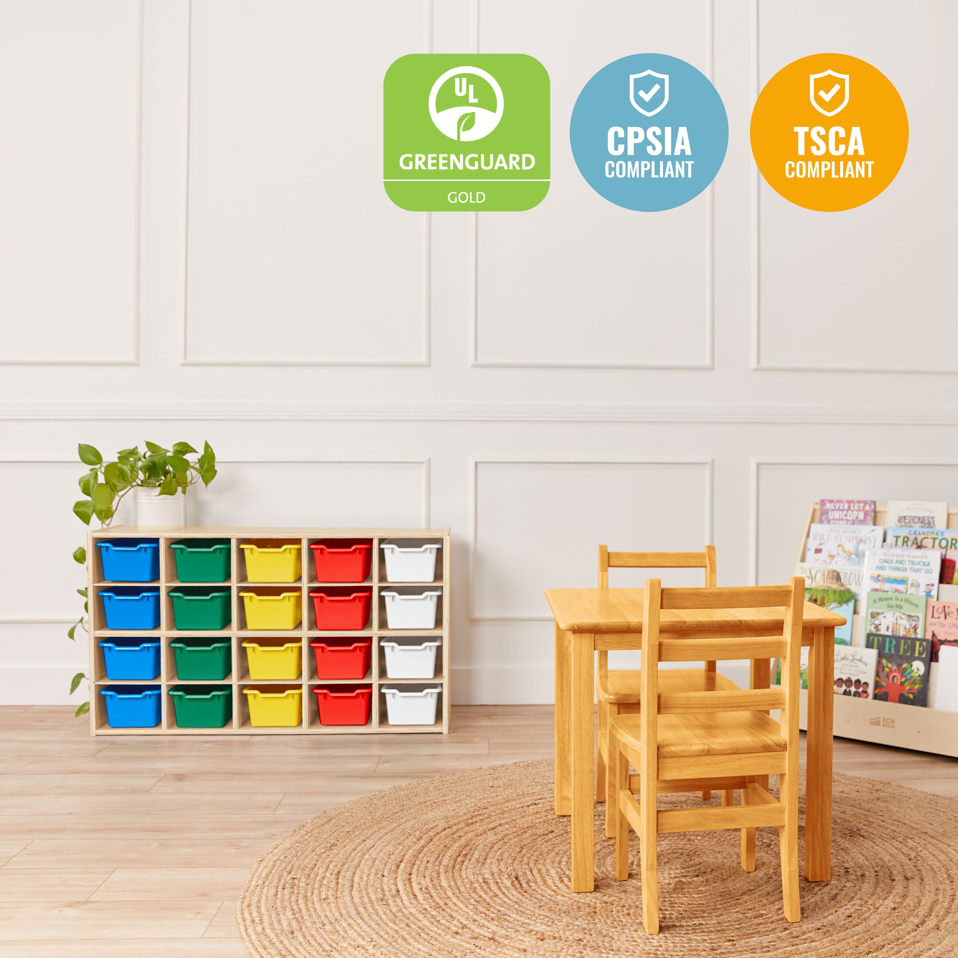Streamline 20 Cubby Tray Storage Cabinet with 20 Scoop Front Storage Bins, 4x5, Natural