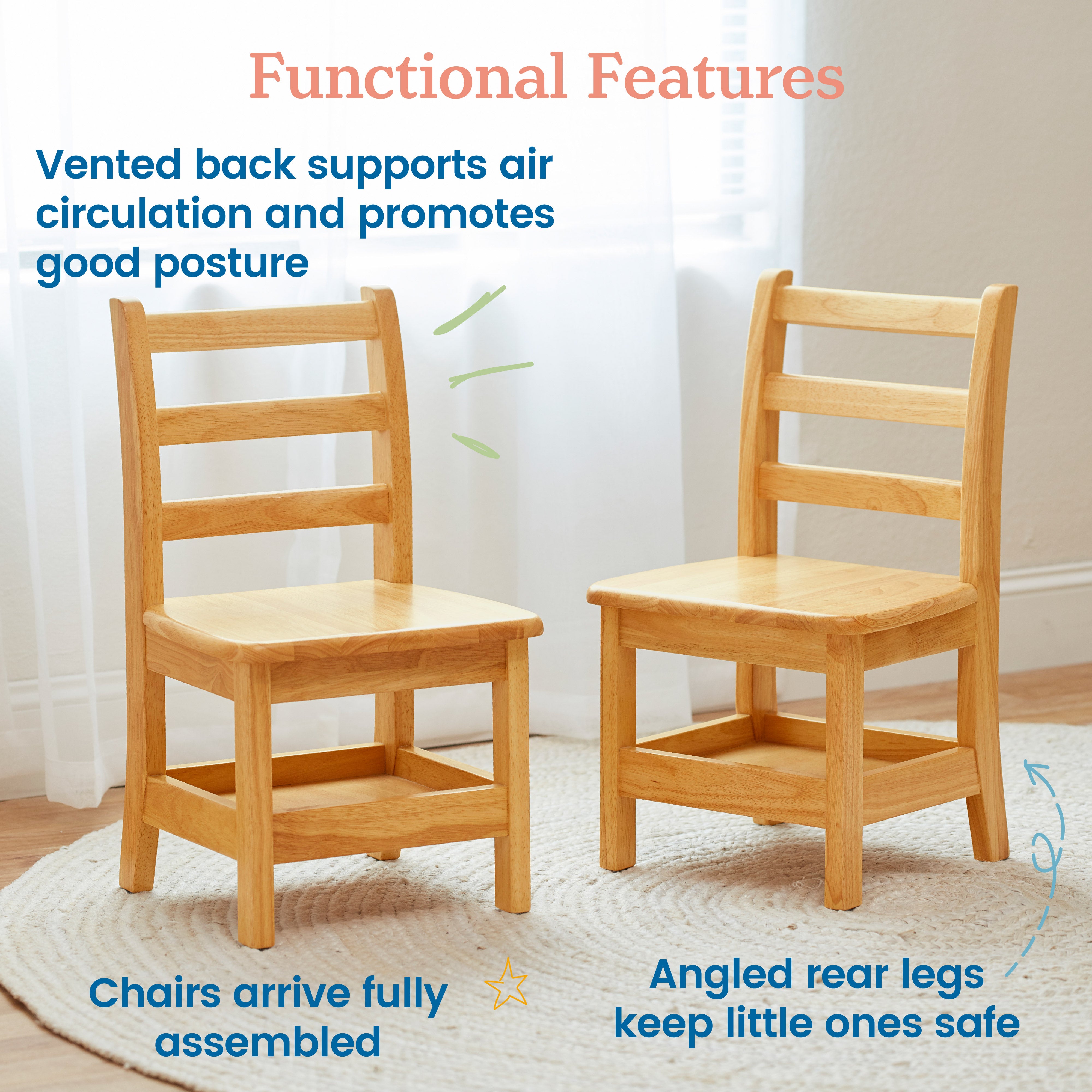 Three Rung Ladderback Chair with Storage, 2-Pack - Assembled