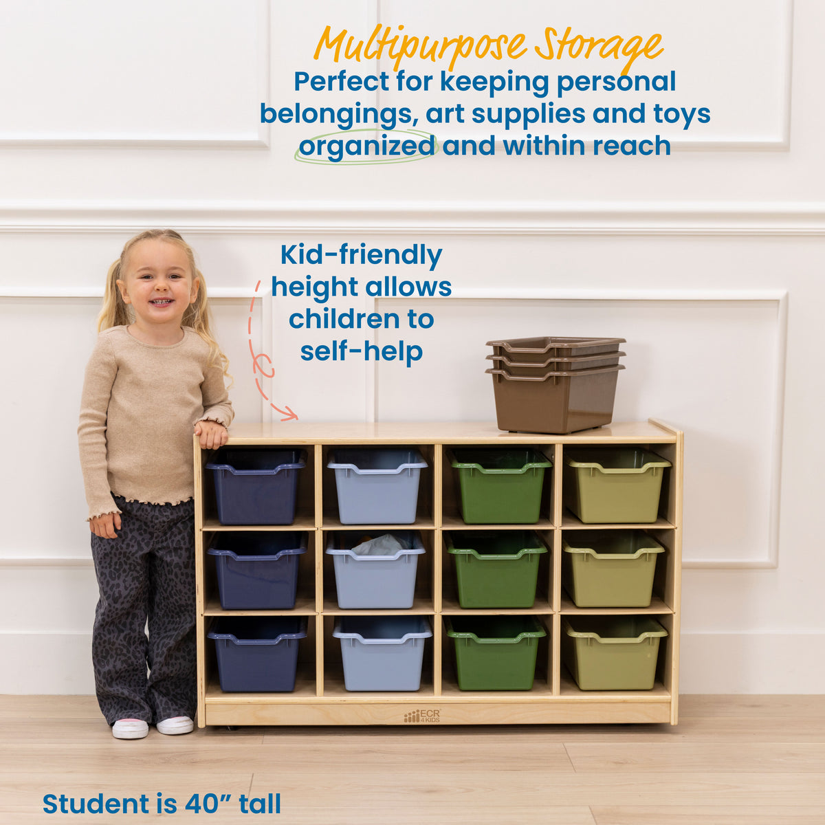 12 Cubby Mobile Tray Cabinet with 15 Scoop Front Bins, 3x4