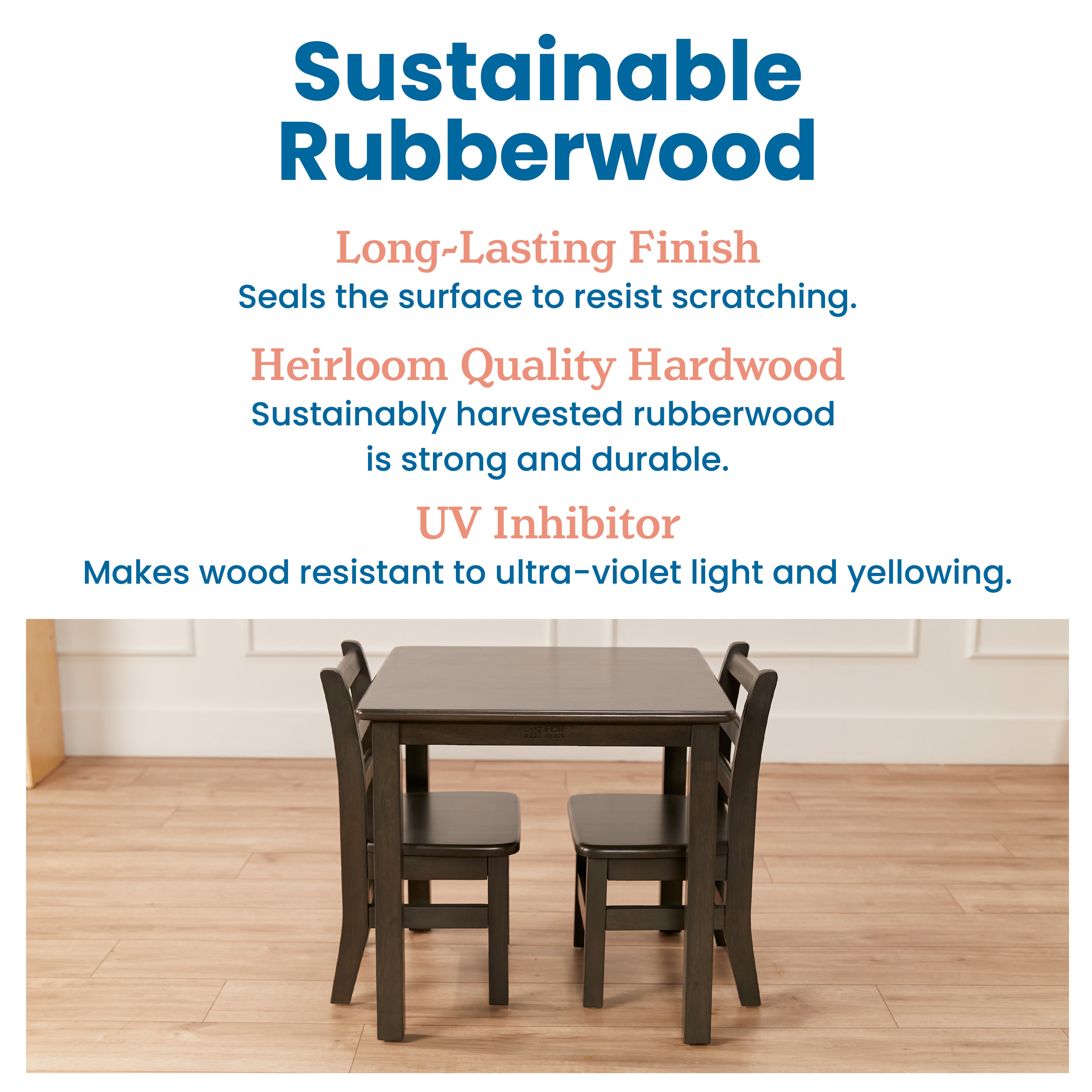 24in x 24in Hardwood Table and Chair Set, 12in Seat Height, 3-Piece