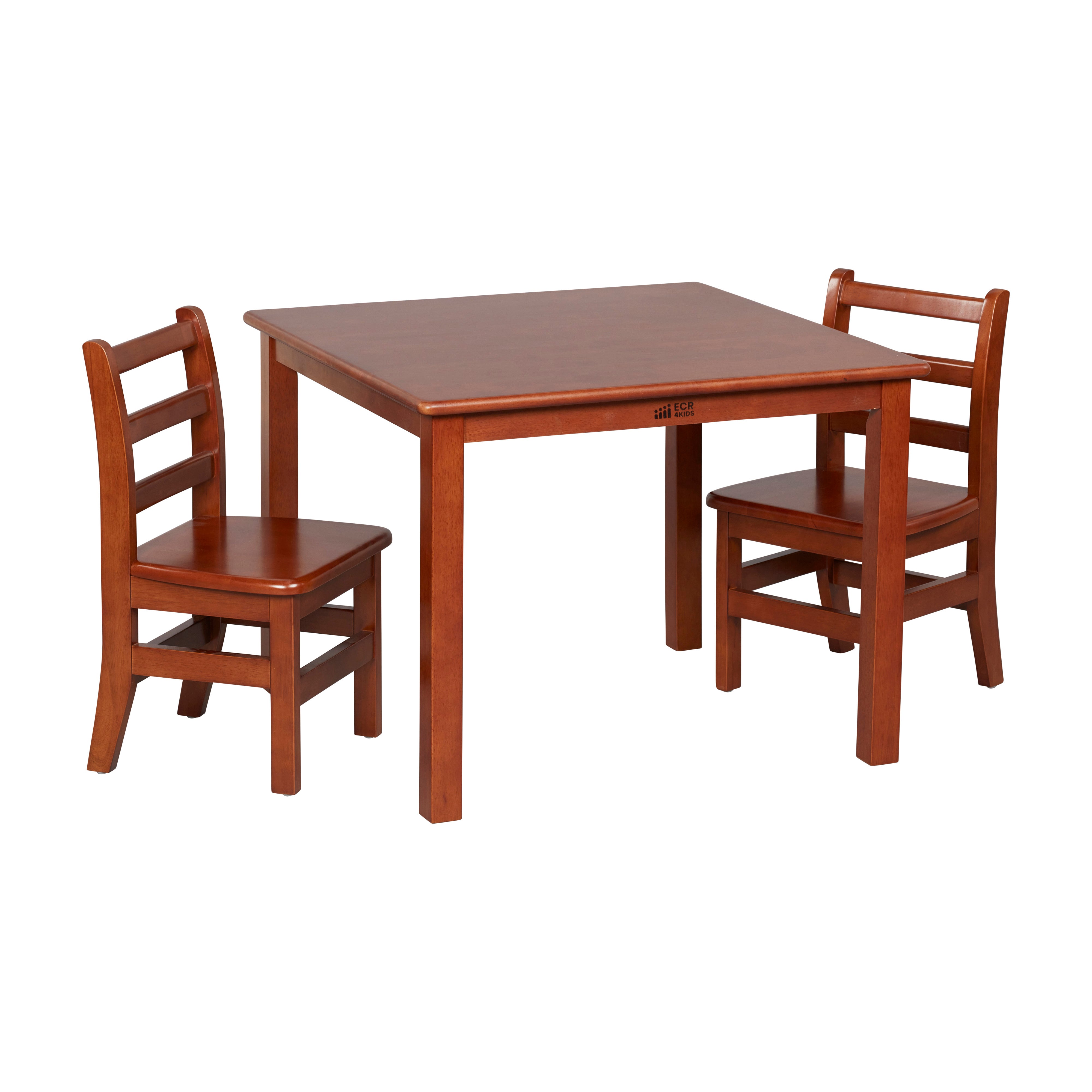 30in x 30in Square Hardwood Table and Chair Set, 12in Seat Height, 3-Piece