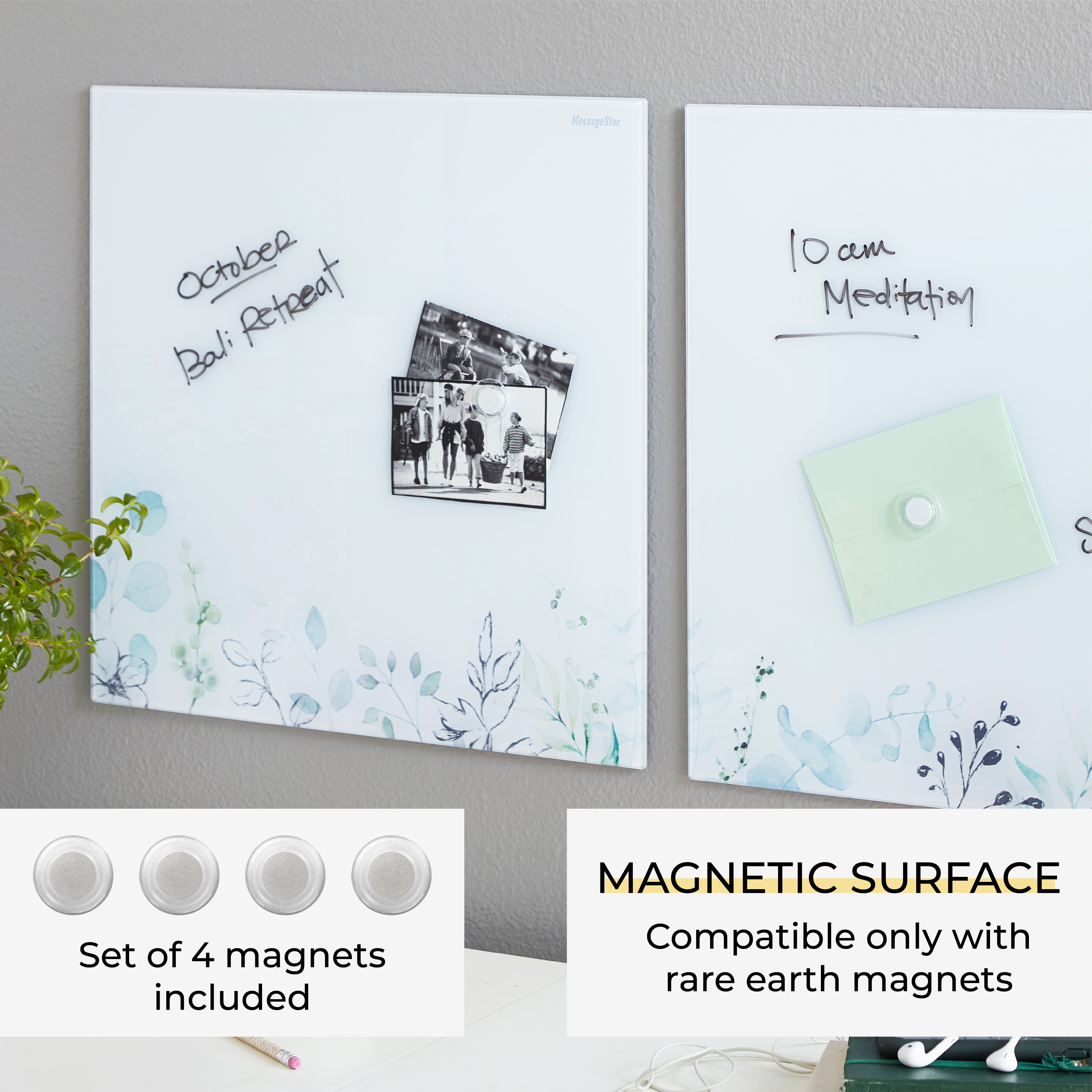 MessageStor Magnetic Dry-Erase Glass Board with Magnets, 17.5in x 17.5in, 2-Pack