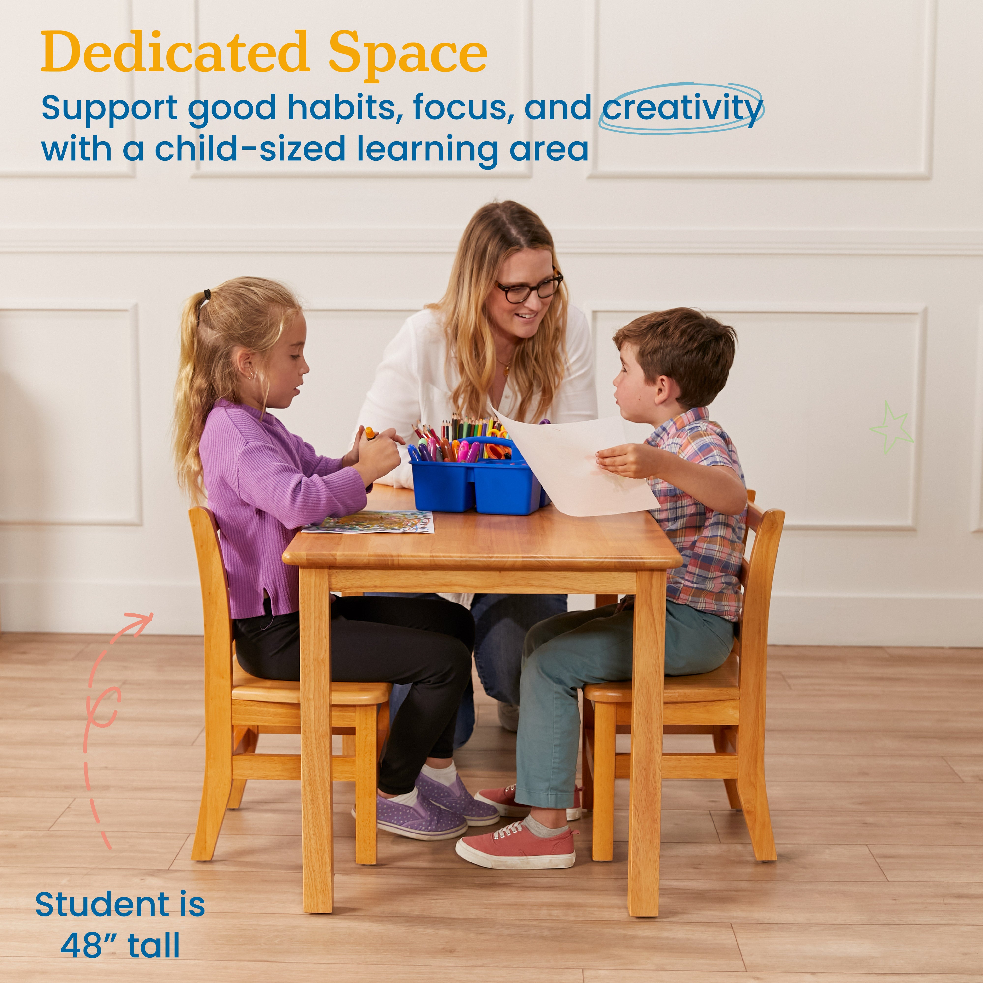 24in x 36in Rectangular Hardwood Table and Chair Set, 12in Seat Height, 3-Piece