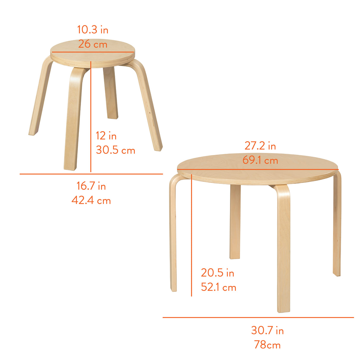 Bentwood Kids Table and Stools Set, 5-Piece