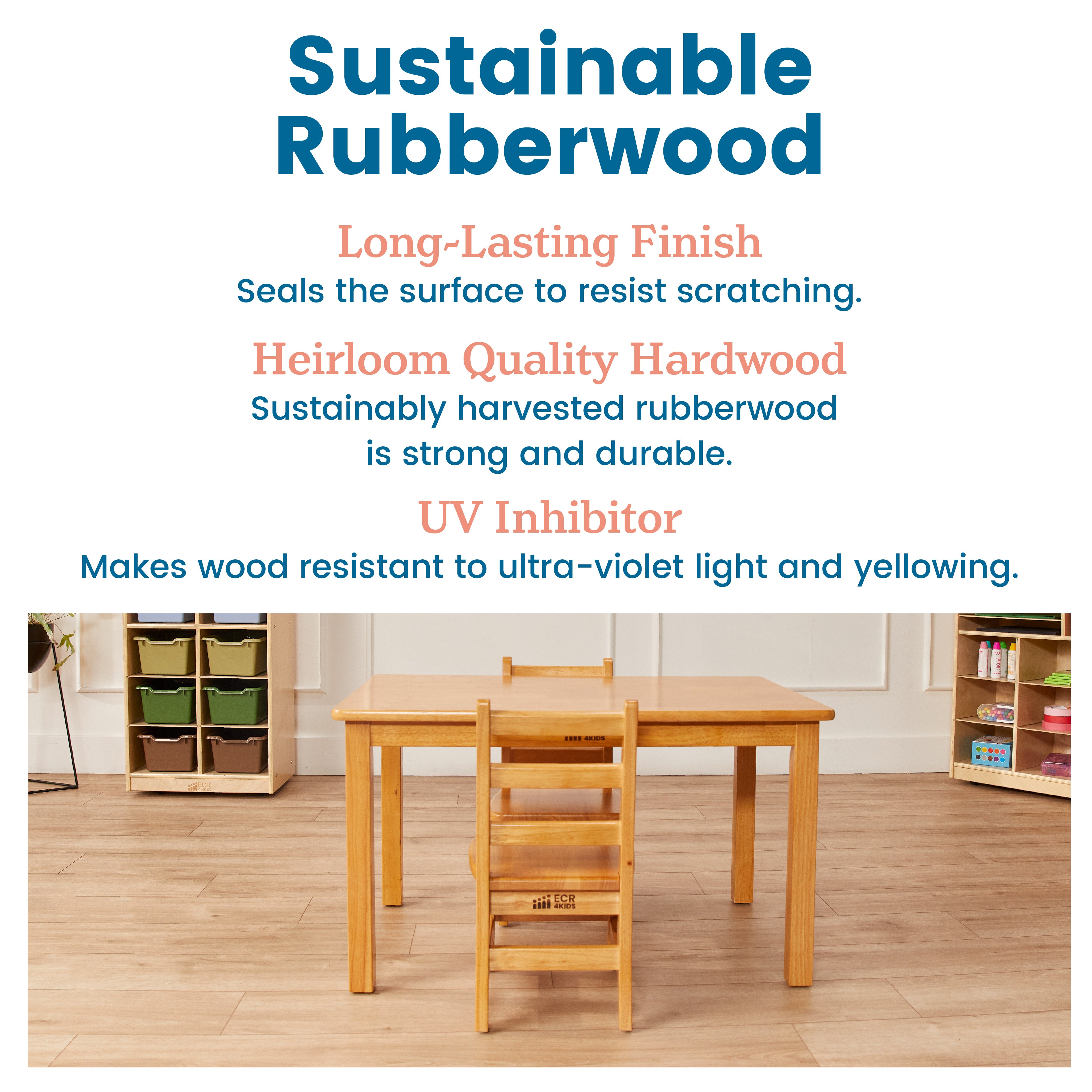 24in x 36in Rectangular Hardwood Table with 20in Legs and Two 10in Chairs