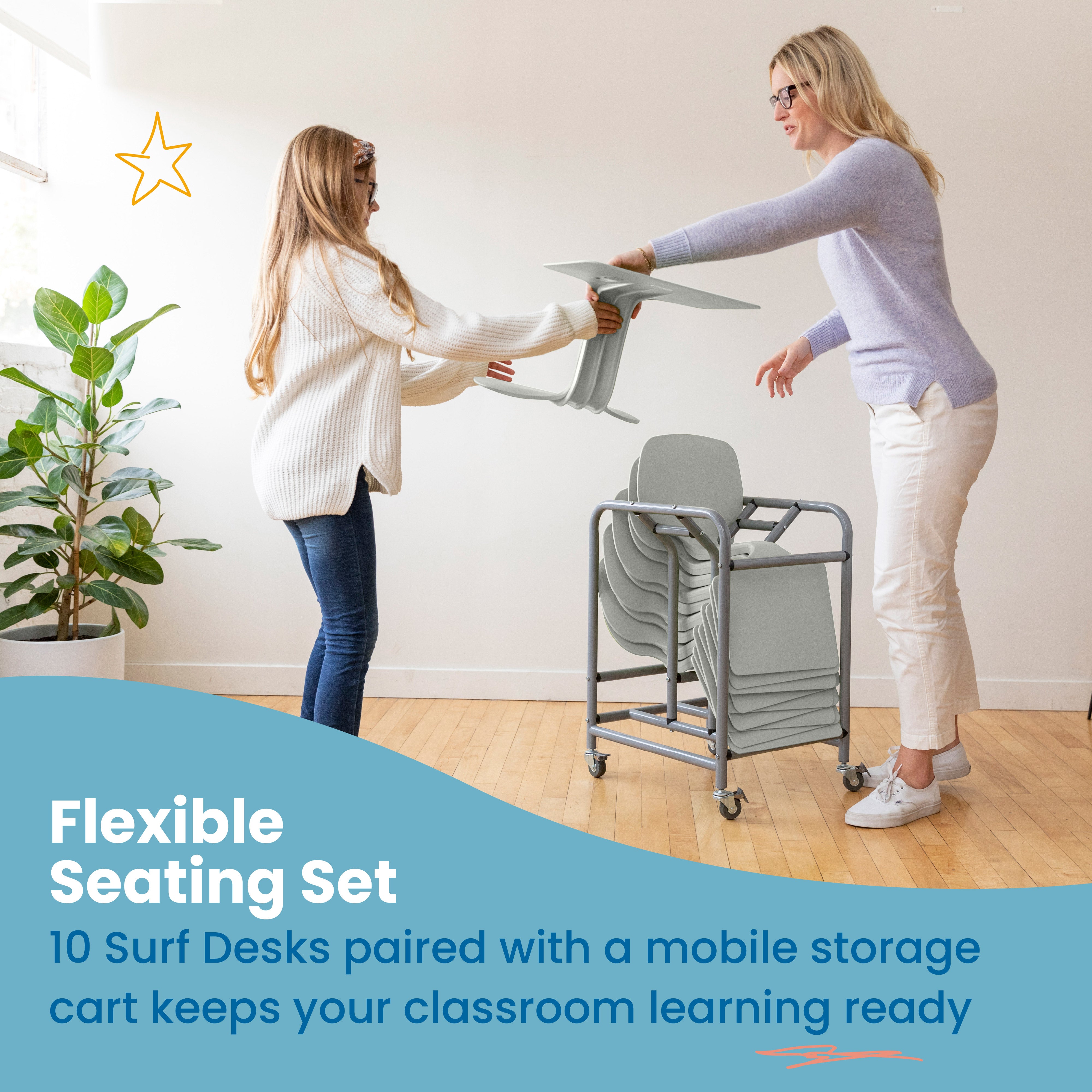 The Surf Portable Desk with Storage Cart, 10-Pack