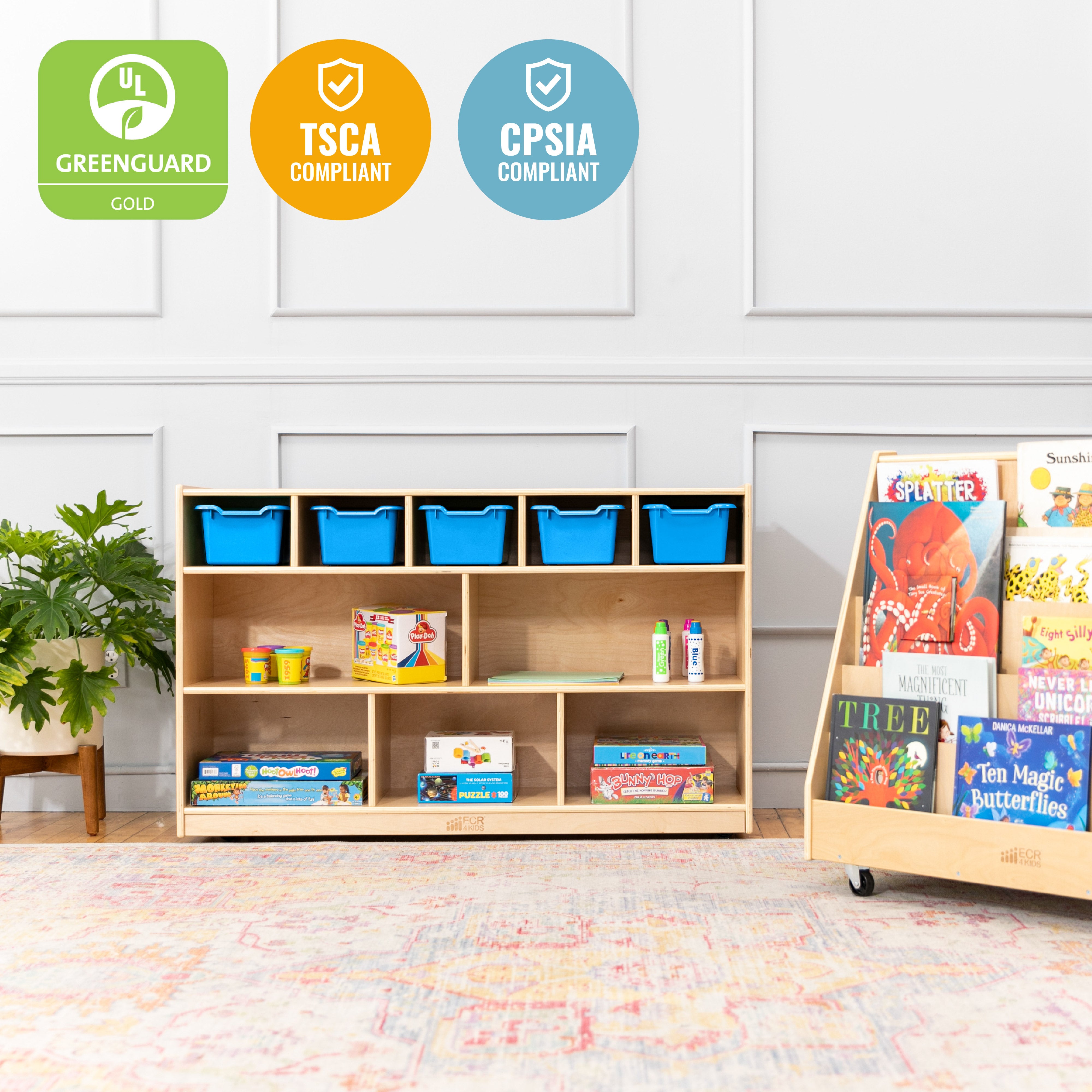 5+5 Cubby and Storage Mobile Cabinet with 5 Scoop Front Bins