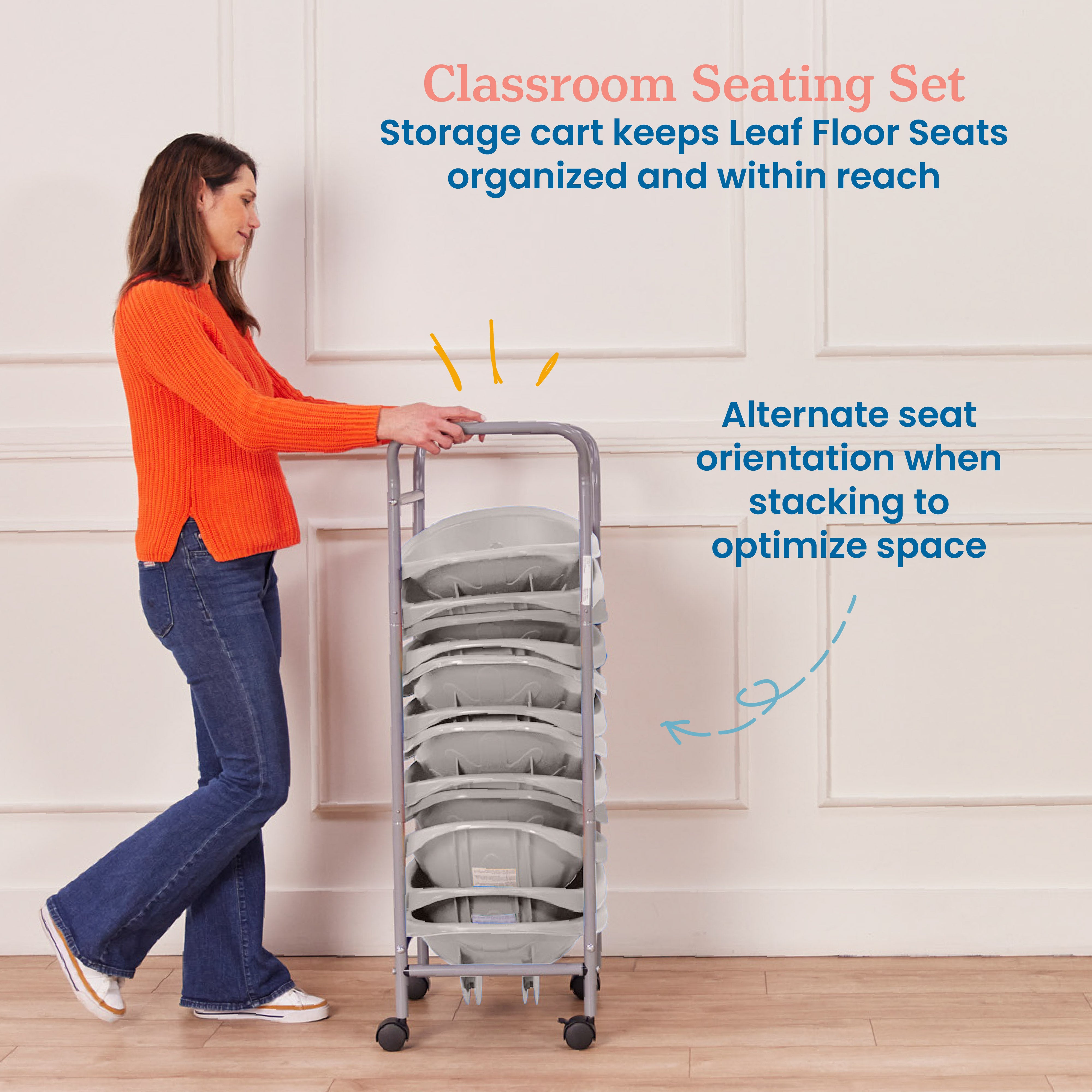 Mobile Leaf Seat Cart with 12 Leaf Floor Seats, Flexible Seating